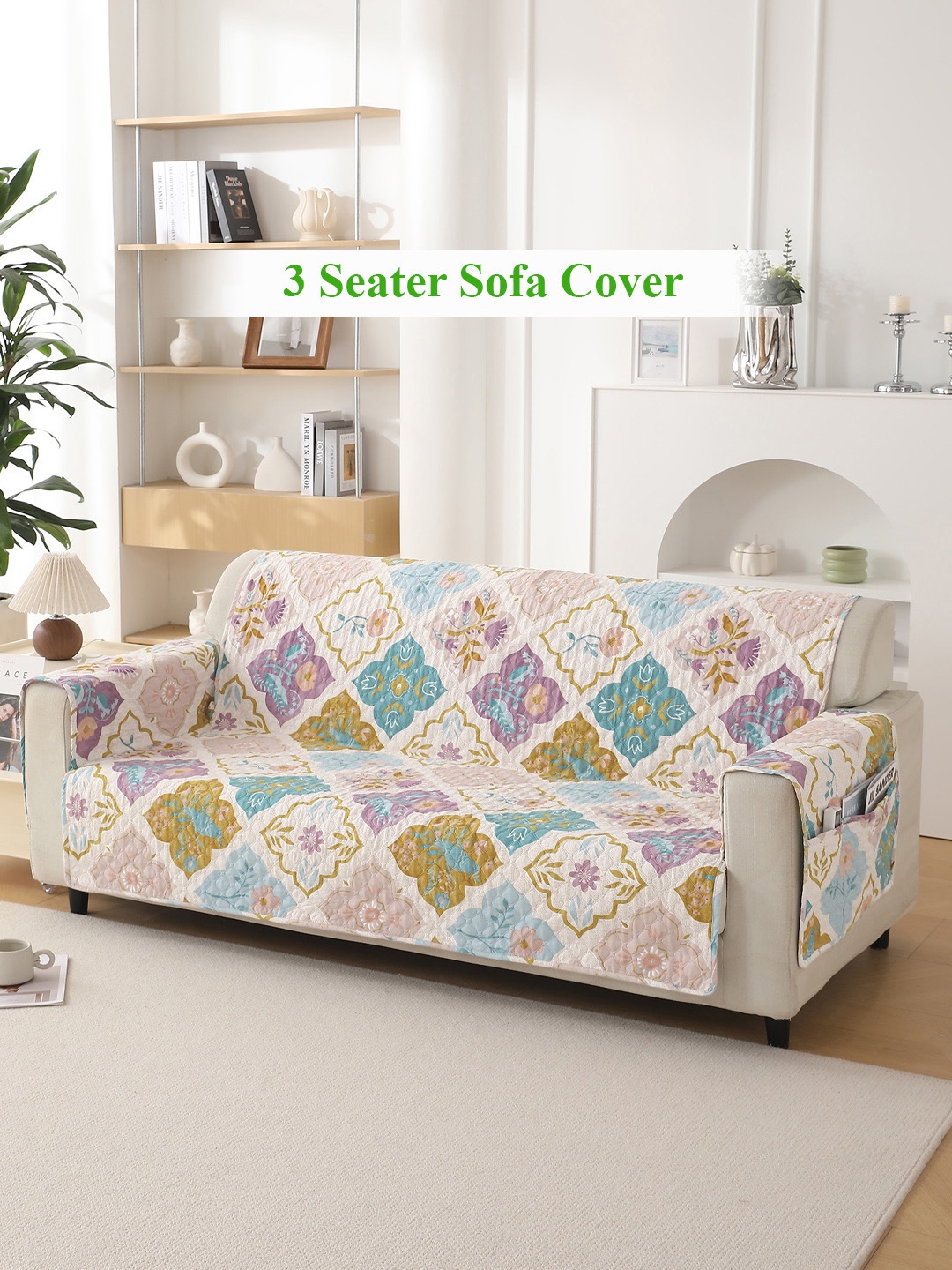 

HOKIPO Blue & Mustard Printed Polyester 1 Piece Sofa Cover