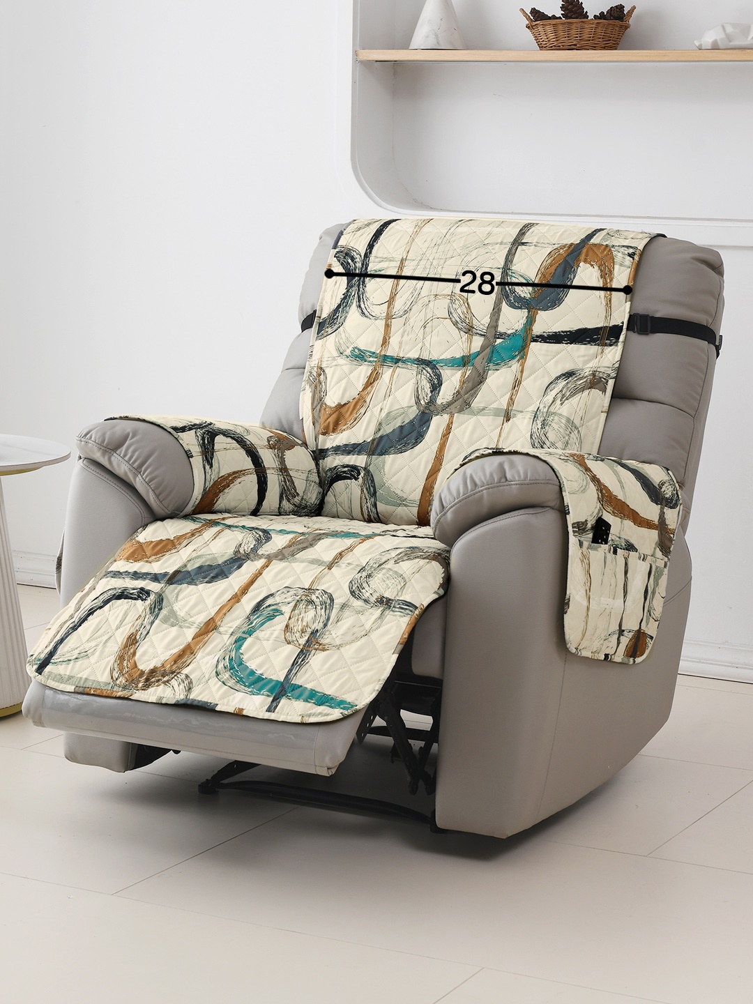 

HOKIPO Beige & Blue Printed Polyester Waterproof Recliner Sofa Cover With Arms