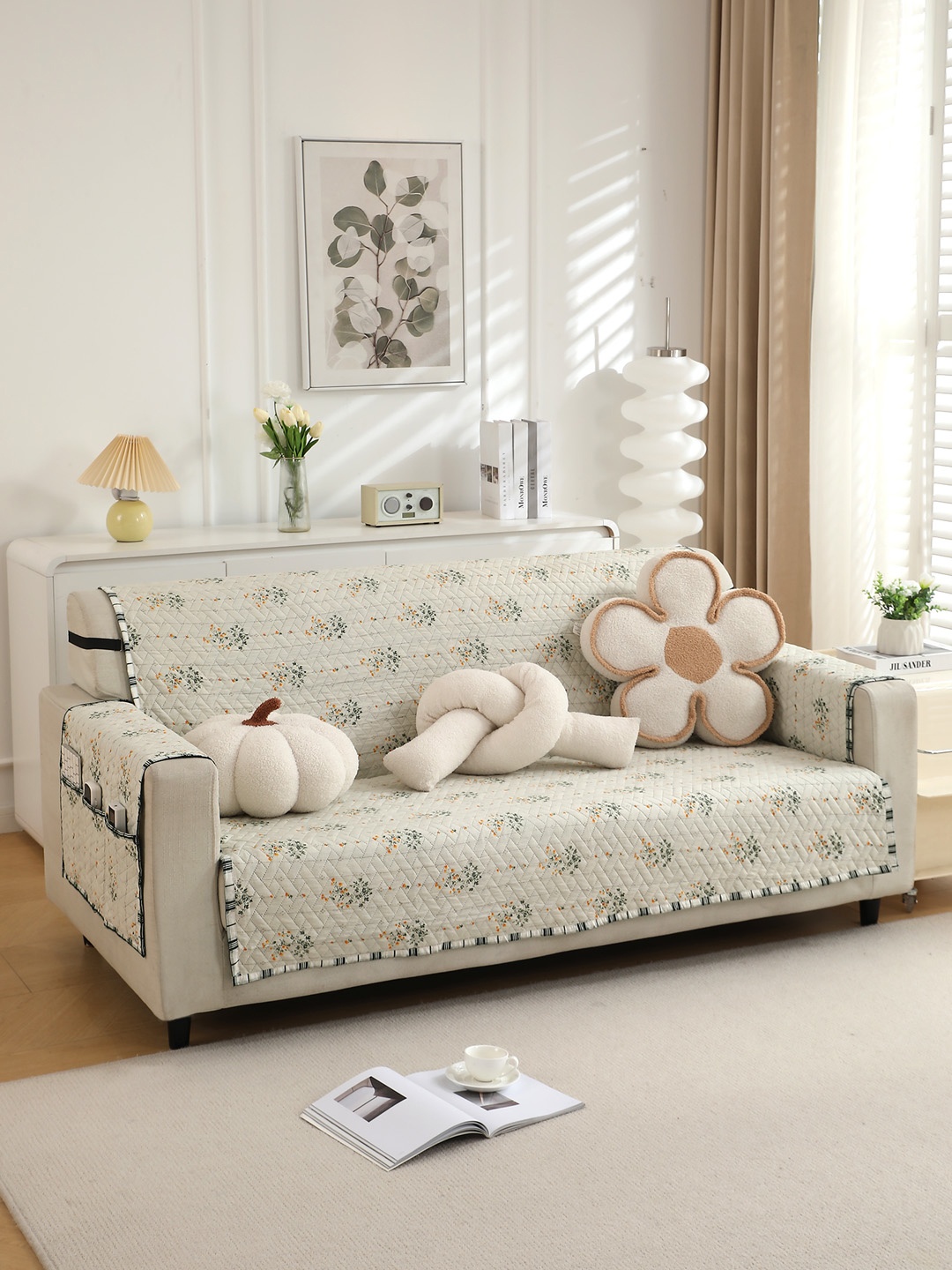 

HOKIPO Green & Black Checked Polyester 1 Piece Sofa Cover