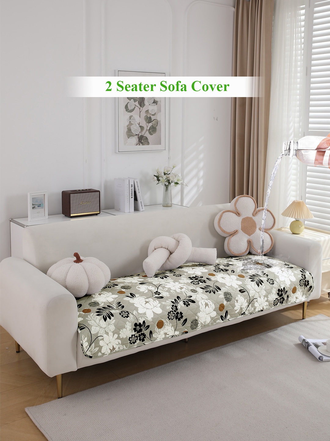 

HOKIPO Grey & White Printed Polyester Waterproof 2 Seater Sofa Mat, Brown