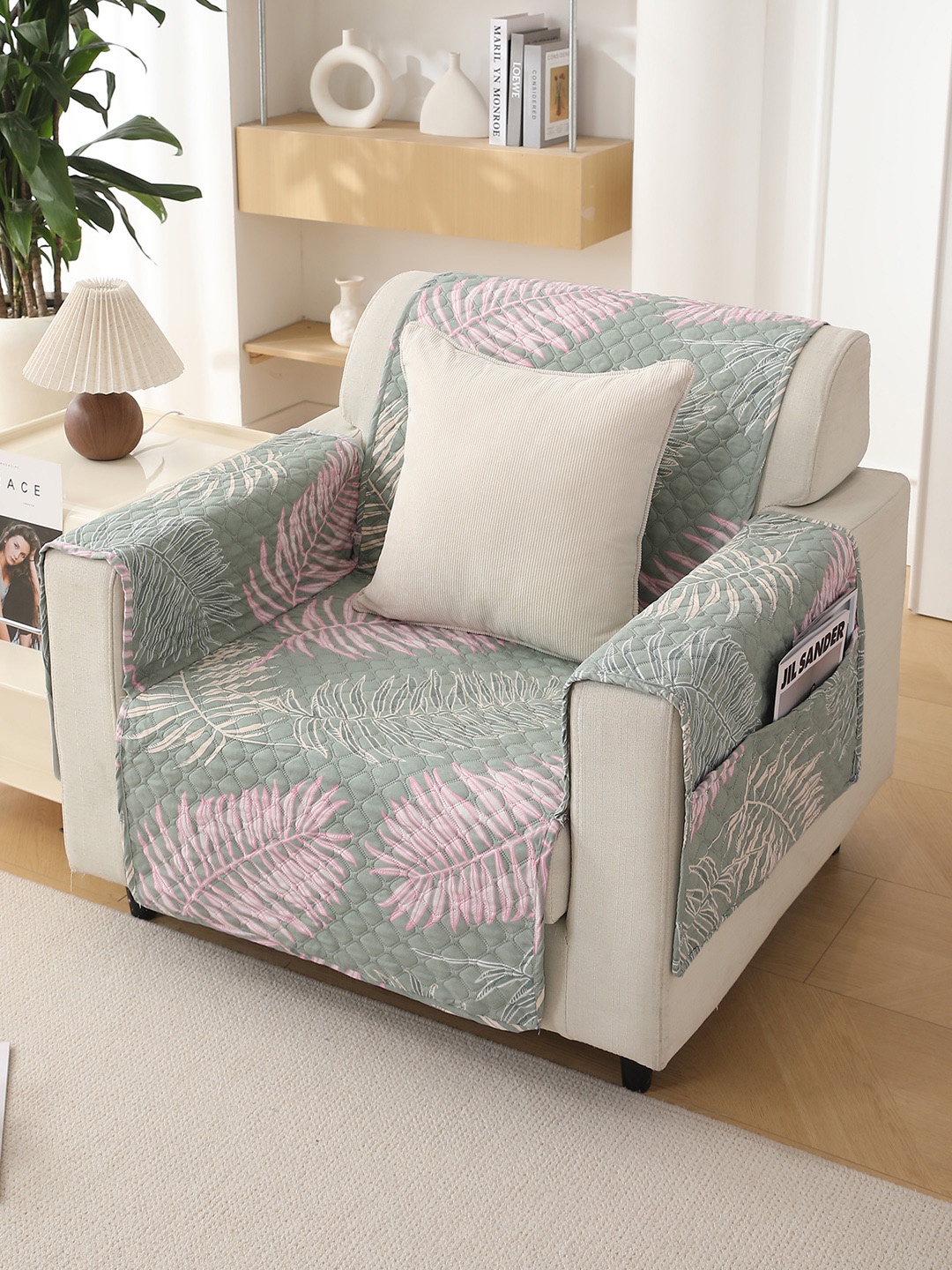 

HOKIPO Green & Pink Printed Polyester 1 Piece Sofa Cover