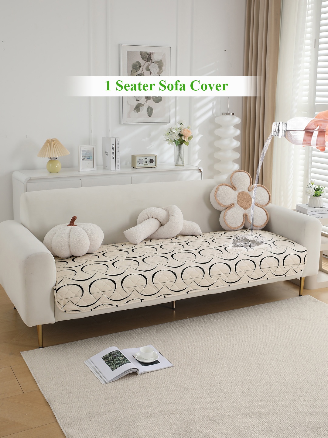 

HOKIPO Beige Printed Waterproof 1 Seater Sofa Seat Mat