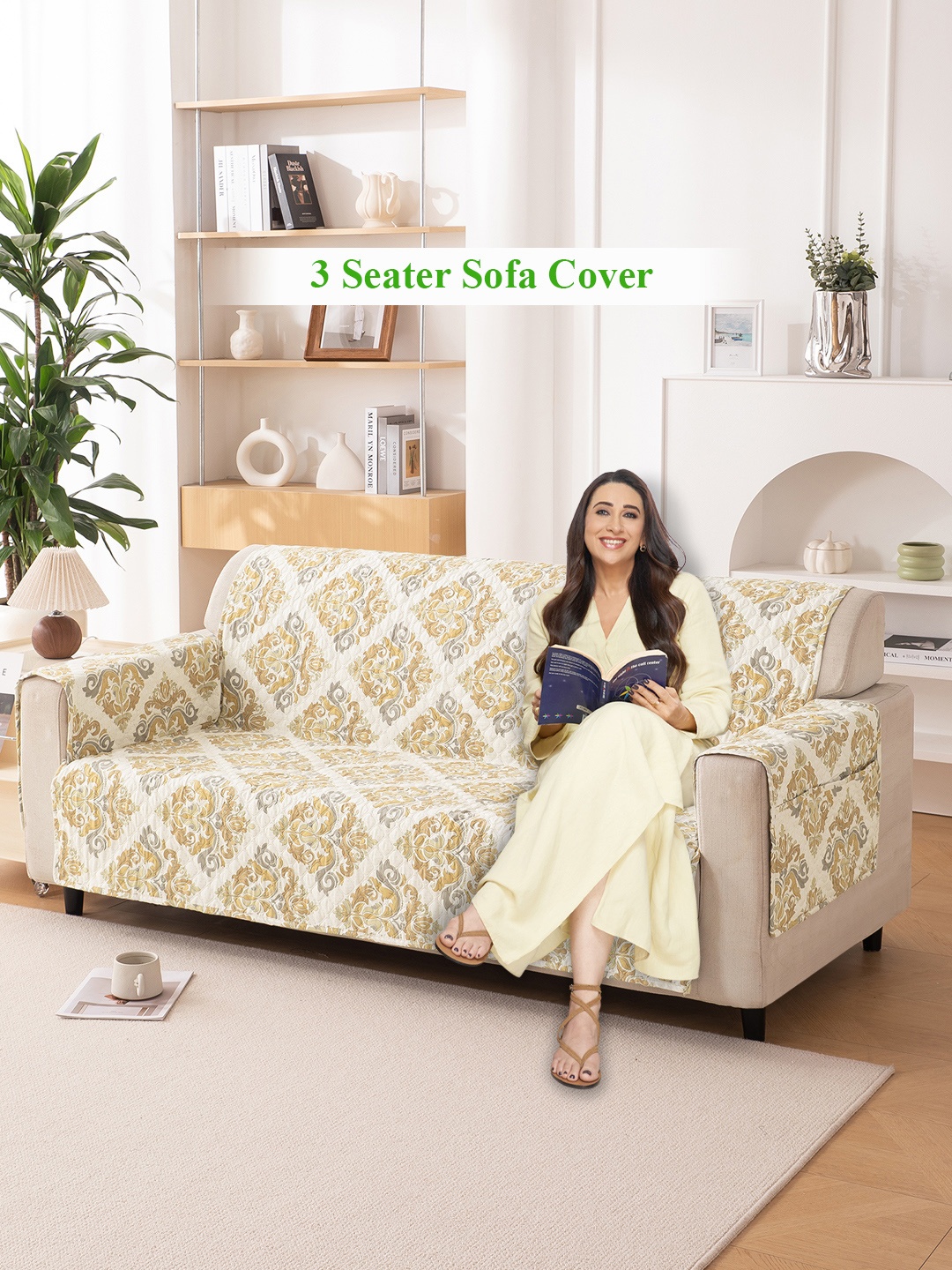 

HOKIPO Beige Printed Polyester 1 Piece Sofa Cover With Arms
