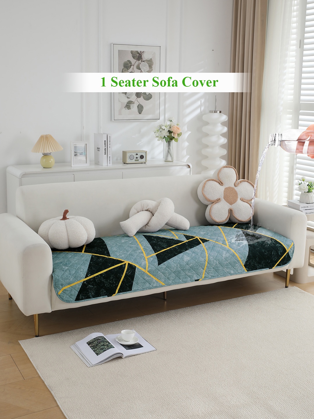 

HOKIPO Blue & Black Printed Polyester 1 Seater Sofa Cover