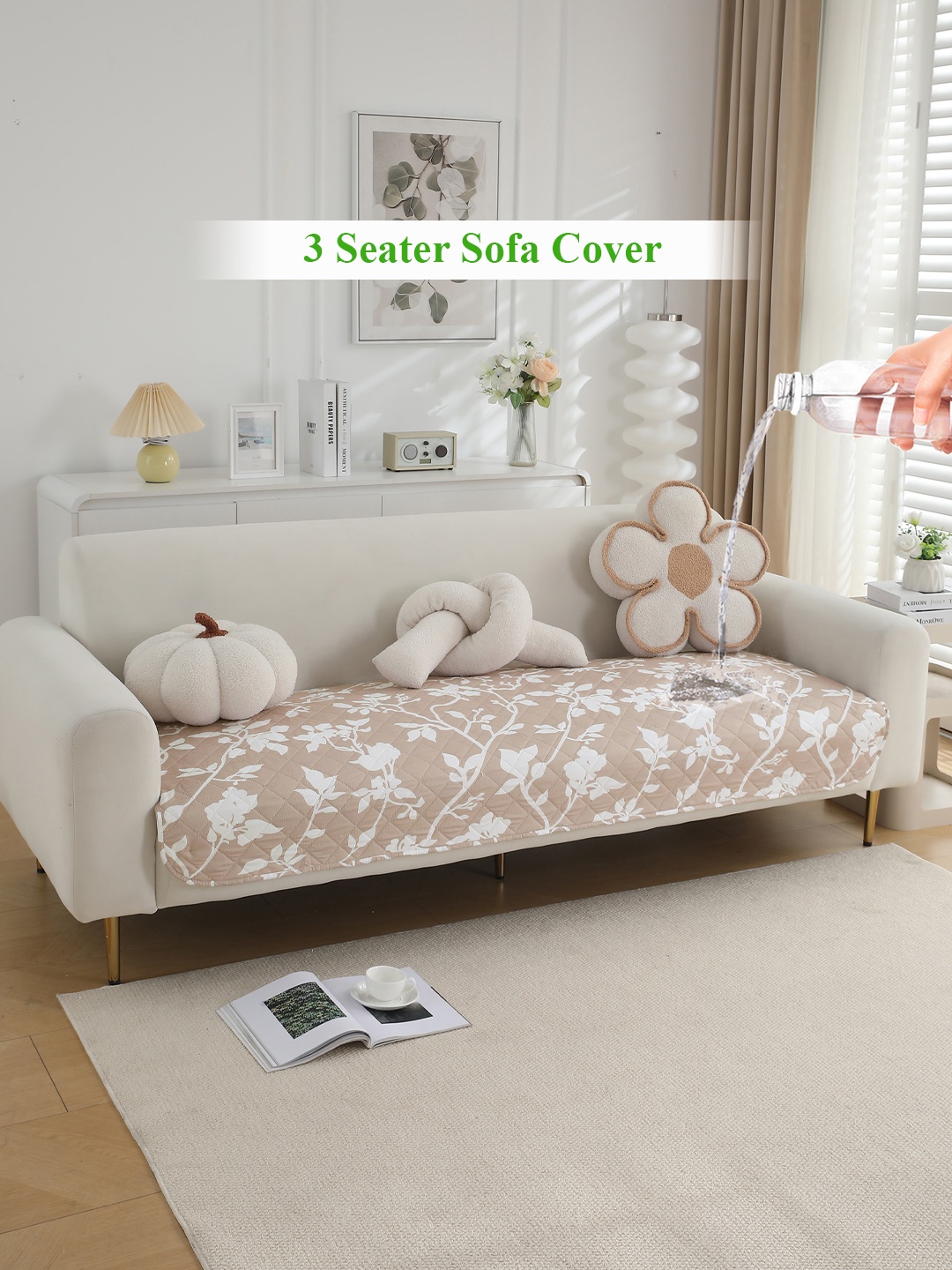 

HOKIPO Brown & White Printed Polyester Waterproof 3 Seater Sofa Seat Mat