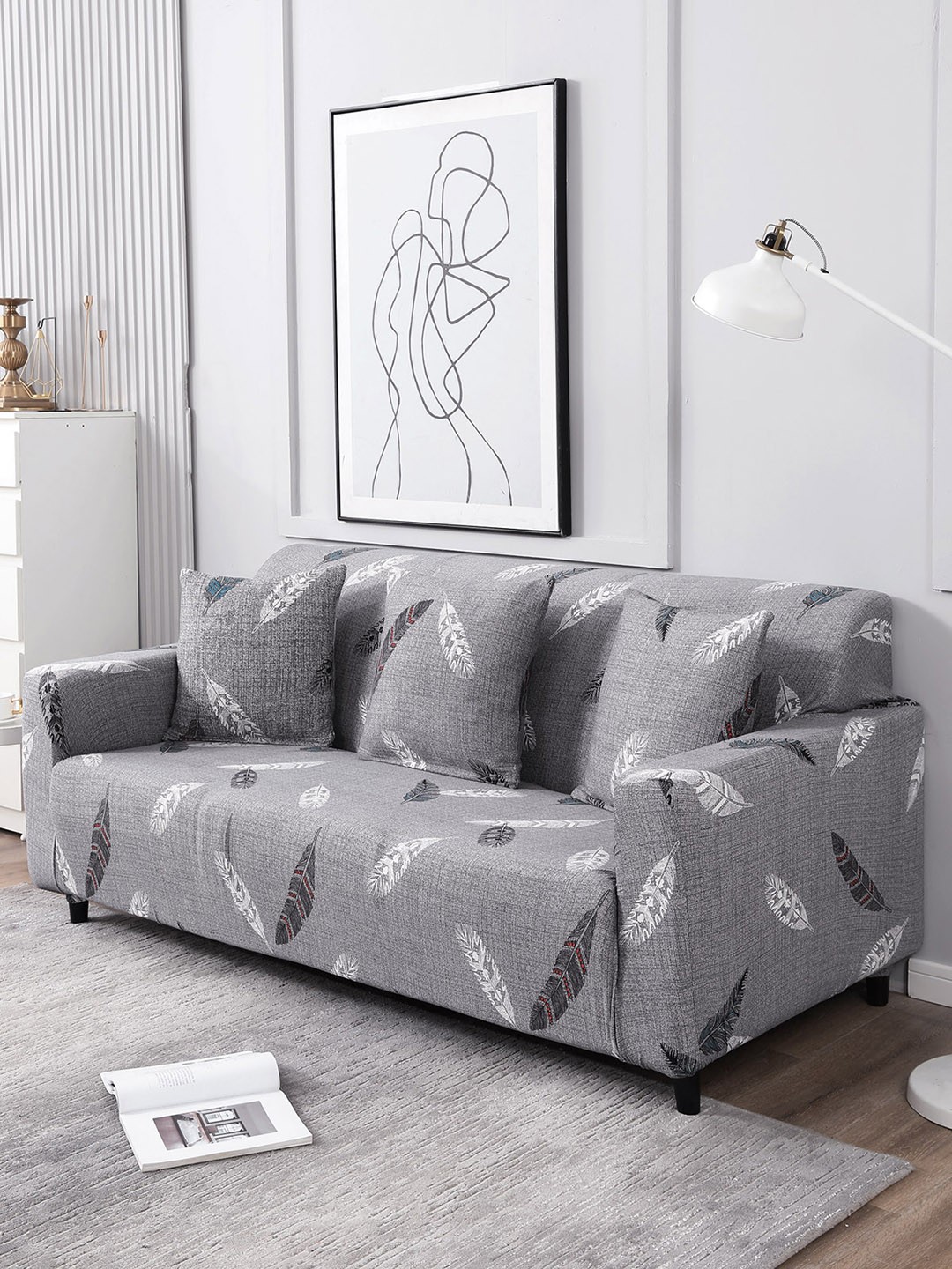 

HOKIPO Grey & White Printed Polyester 1 Piece Sofa Cover