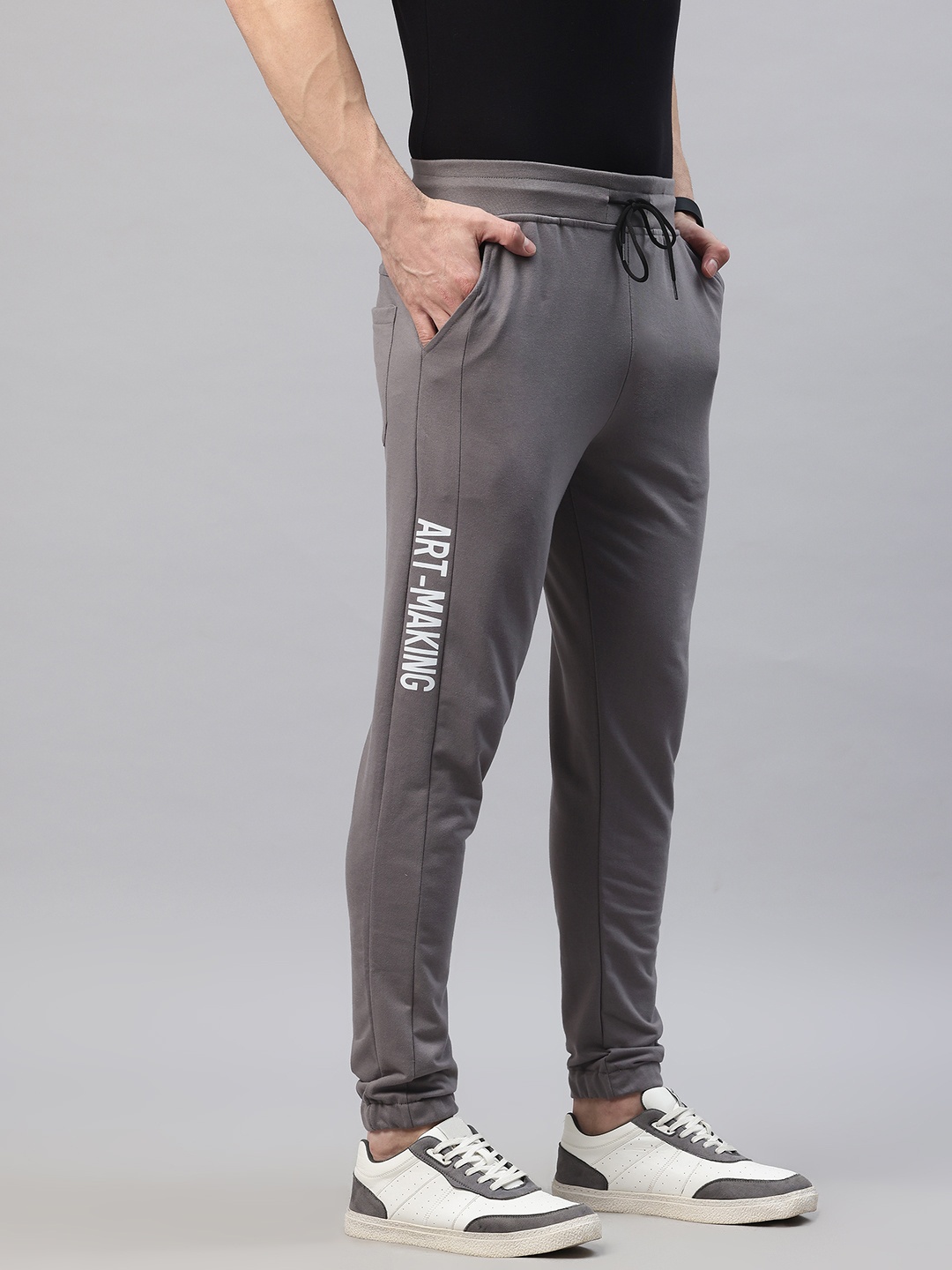 

POSHAX Men Typography Printed Joggers, Grey