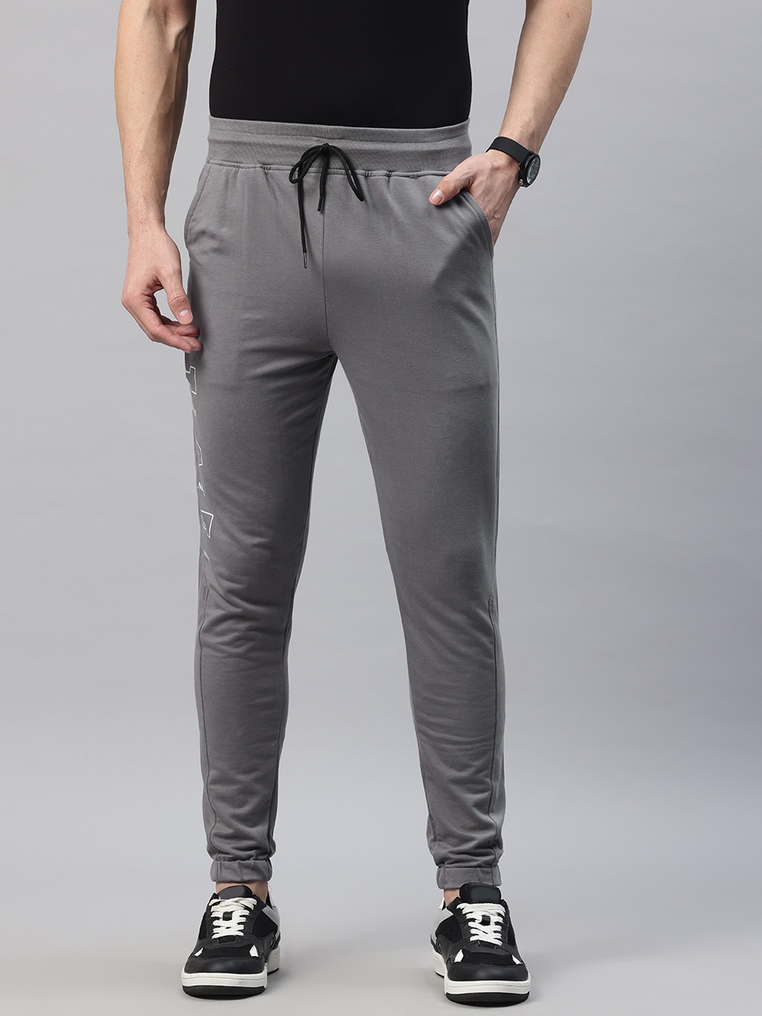 

POSHAX Men Typography Printed Joggers, Grey