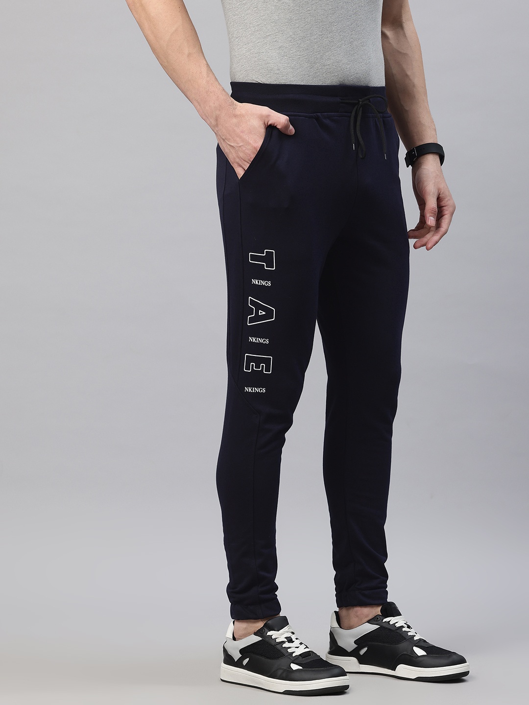 

POSHAX Men Typography Printed Joggers, Navy blue