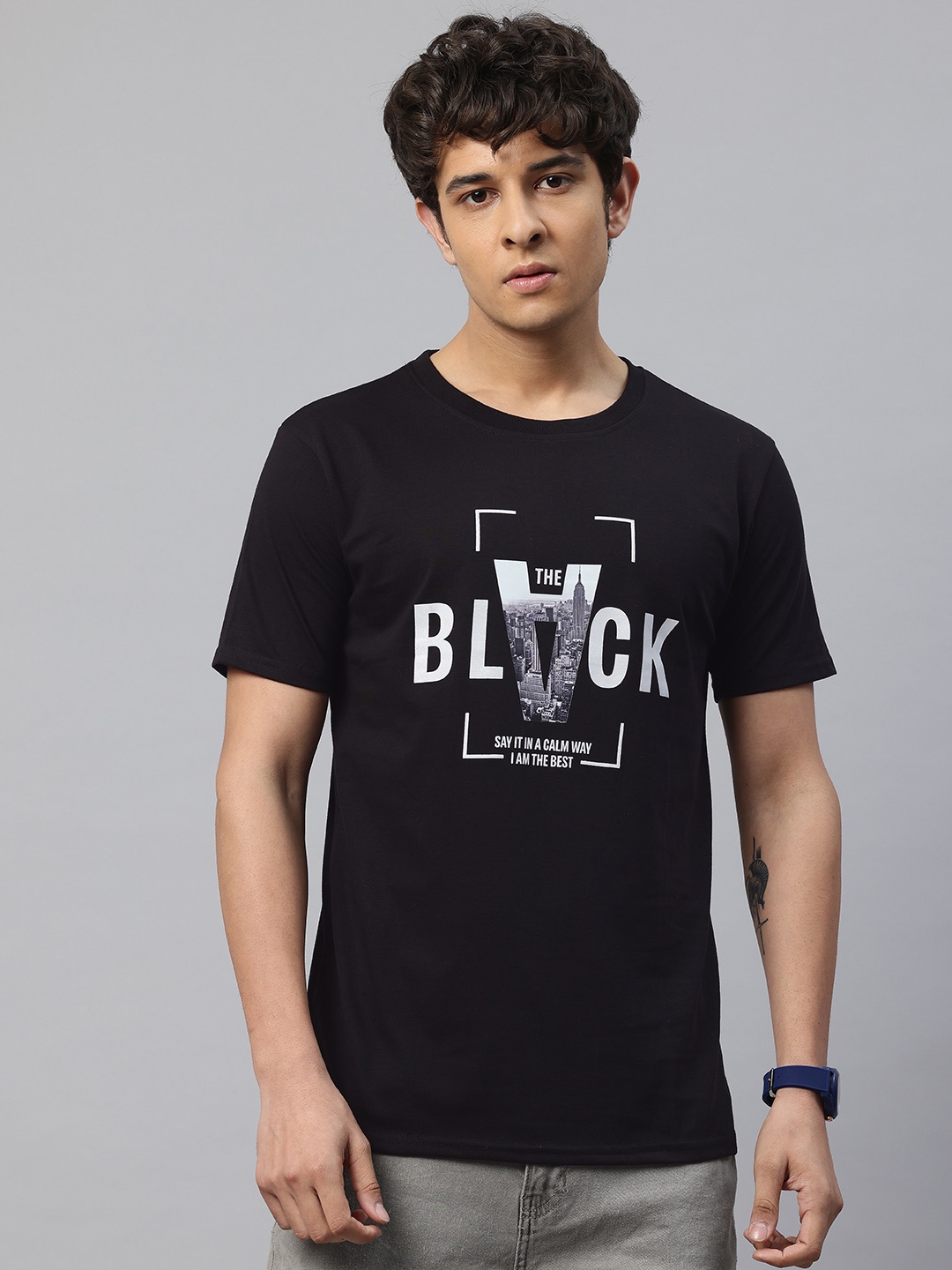 

POSHAX Typography Print Longline T-shirt, Black