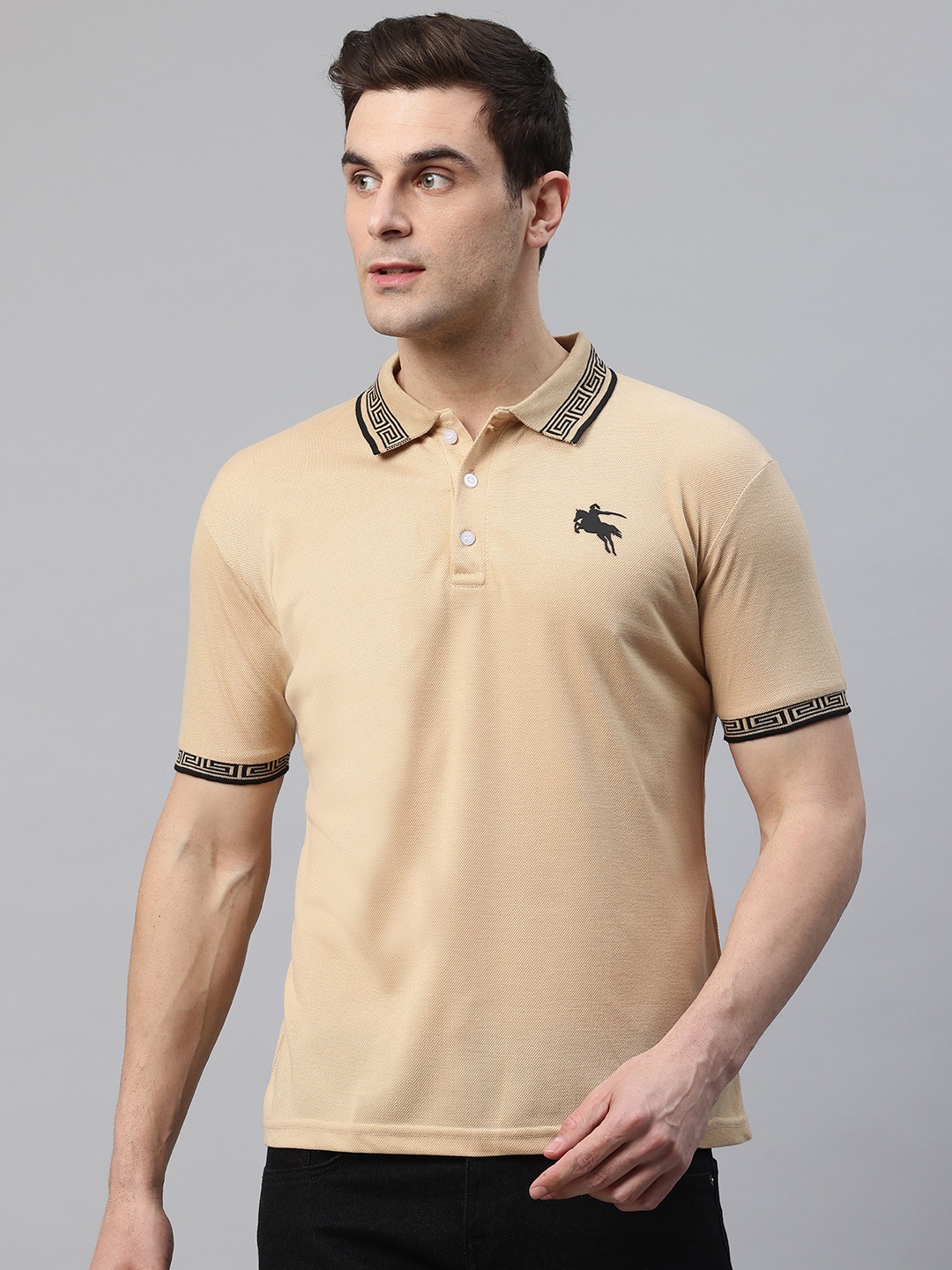 

POSHAX Brand Logo Print Polo Collar T-shirt, Cream