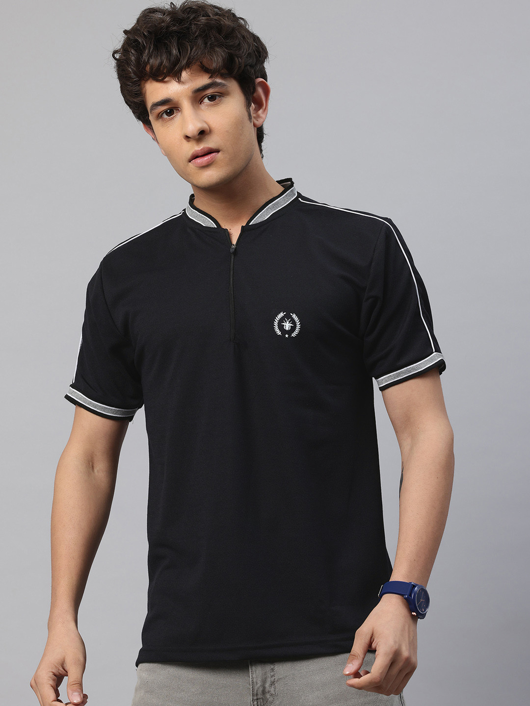 

POSHAX Brand Logo Print Polo Collar T-shirt, Black