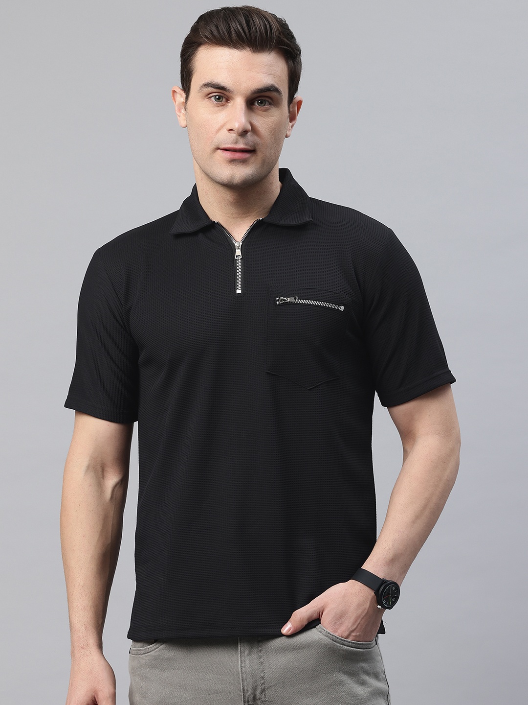 

POSHAX Half Zipper T-shirt, Black