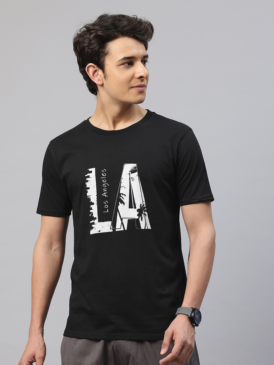 

POSHAX Typography Printed T-shirt, Black