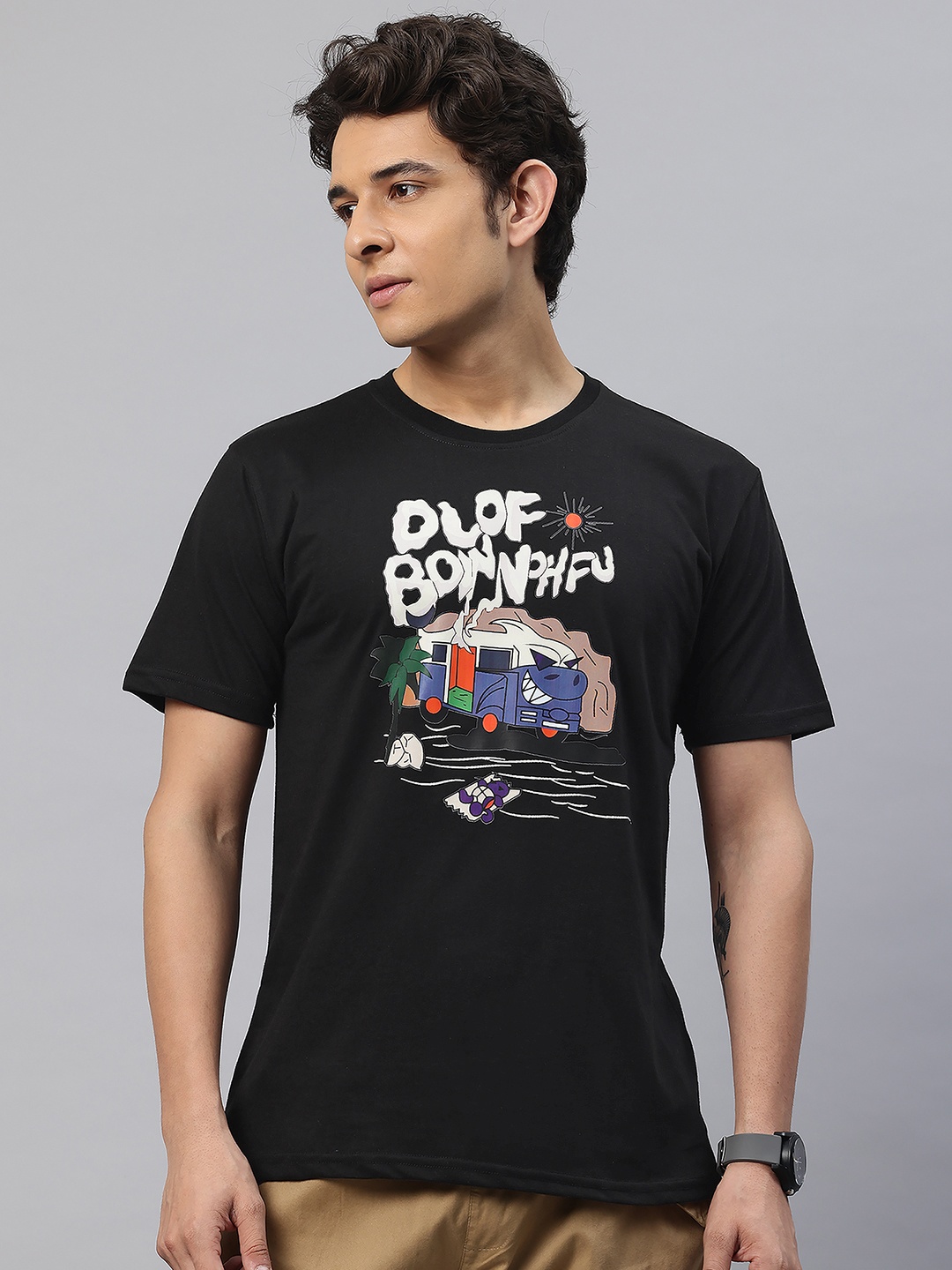 

POSHAX Graphic Print T-shirt, Black