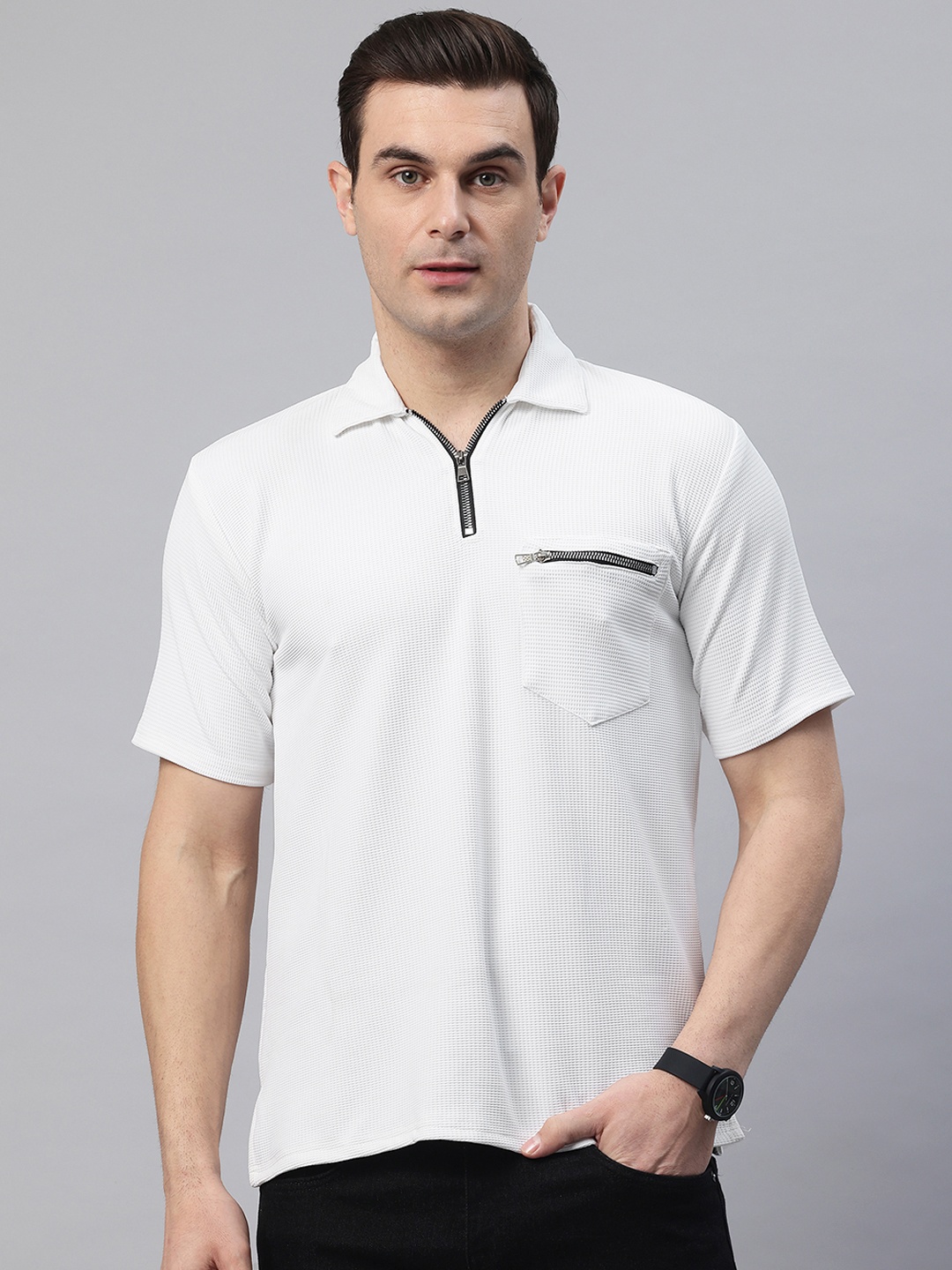 

POSHAX Men Polo Collar Pure Cotton T-shirt, White