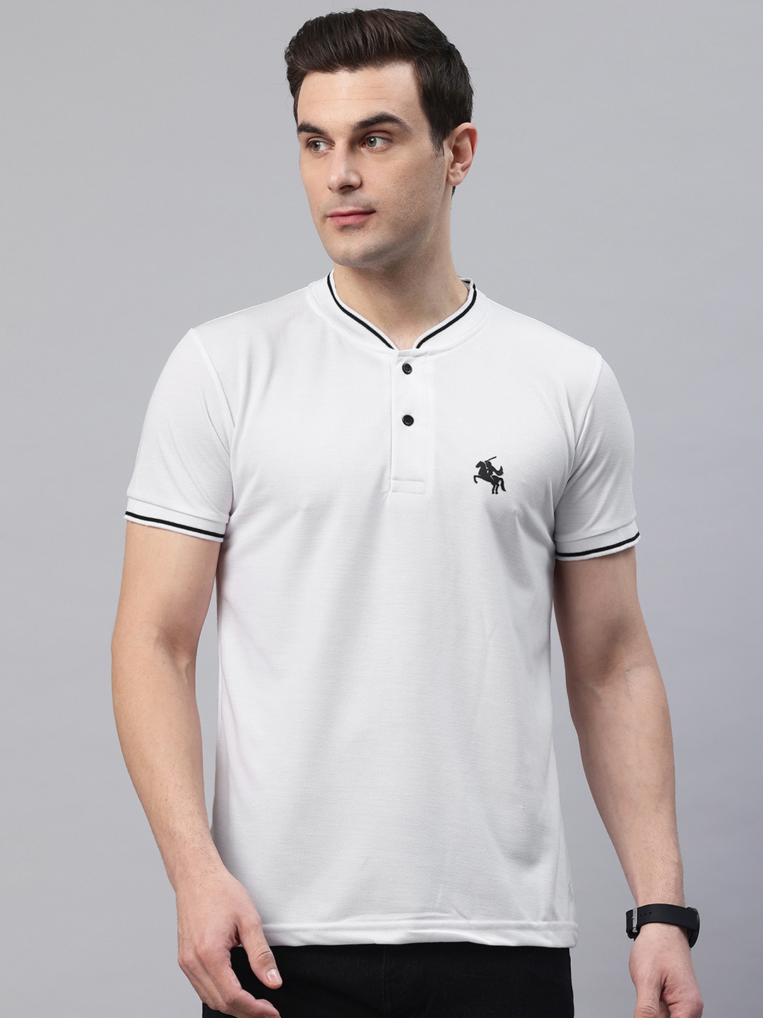 

POSHAX Men Henley Neck Pure Cotton T-shirt, White