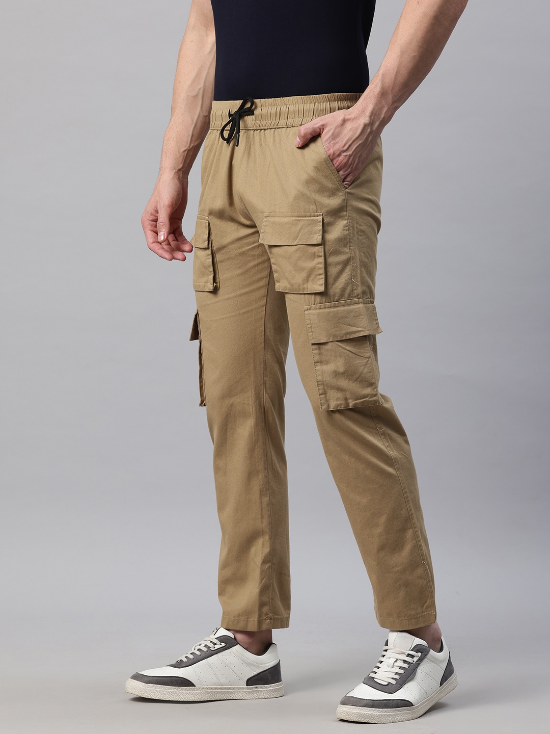 

POSHAX Men Regular Fit Trousers, Khaki