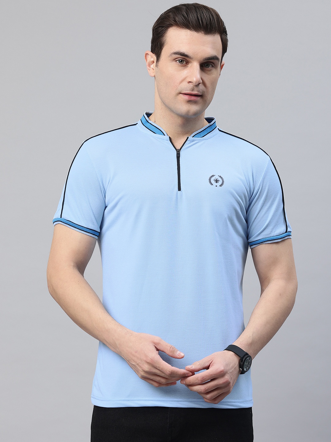 

POSHAX Men Henley Neck Pure Cotton T-shirt, Blue