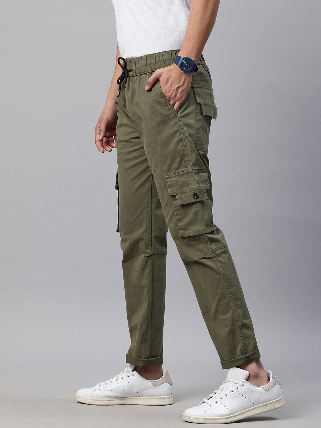 

POSHAX Men Regular Fit Military Inspired Cargos, Olive