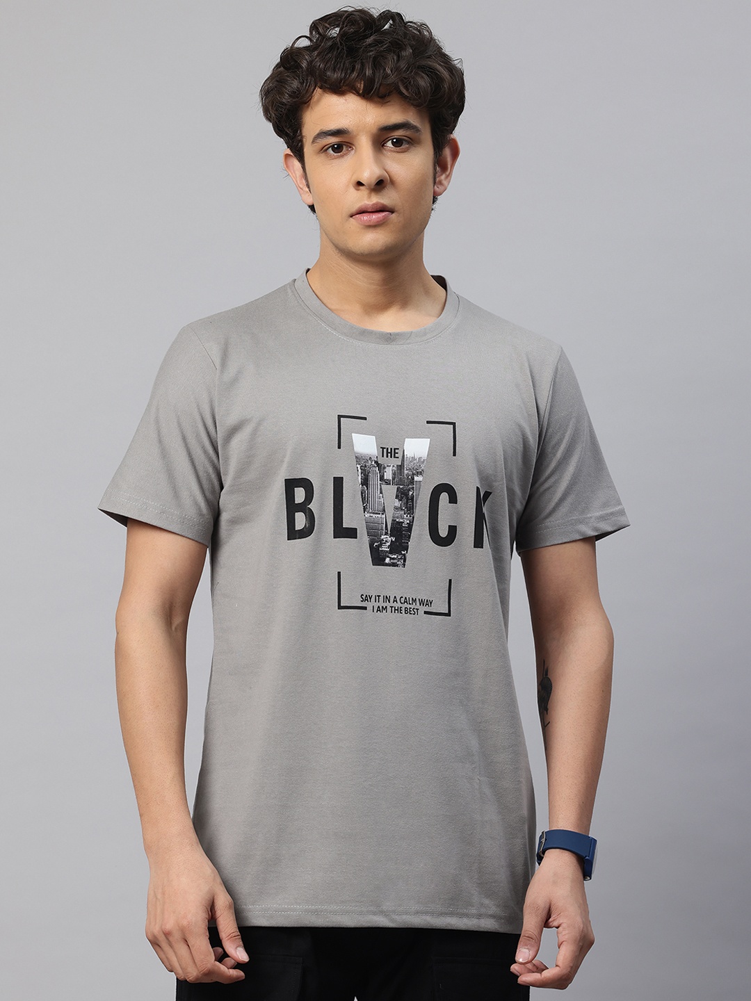 

POSHAX Typography Print Longline T-shirt, Grey