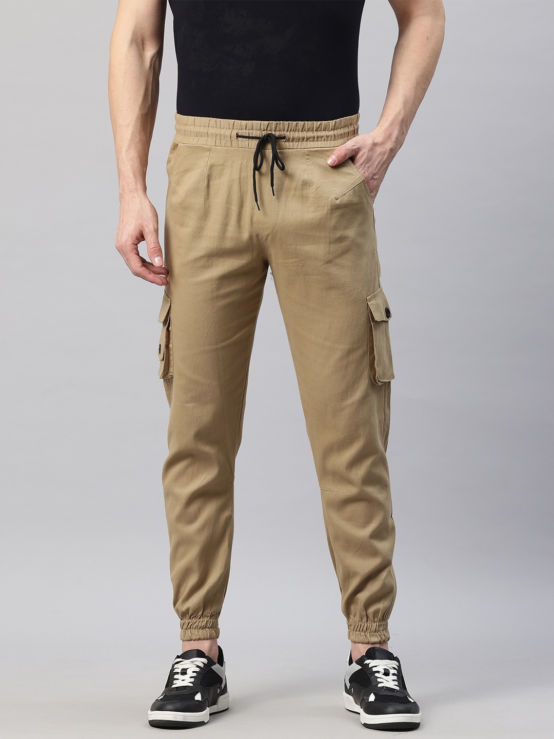 

POSHAX Men High-Rise Cargo Style Joggers, Khaki