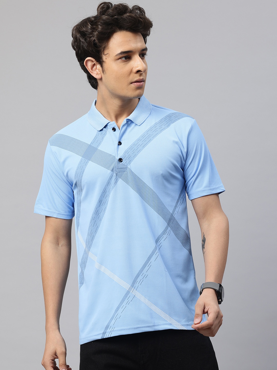 

POSHAX Printed Polo Collar T-shirt, Blue