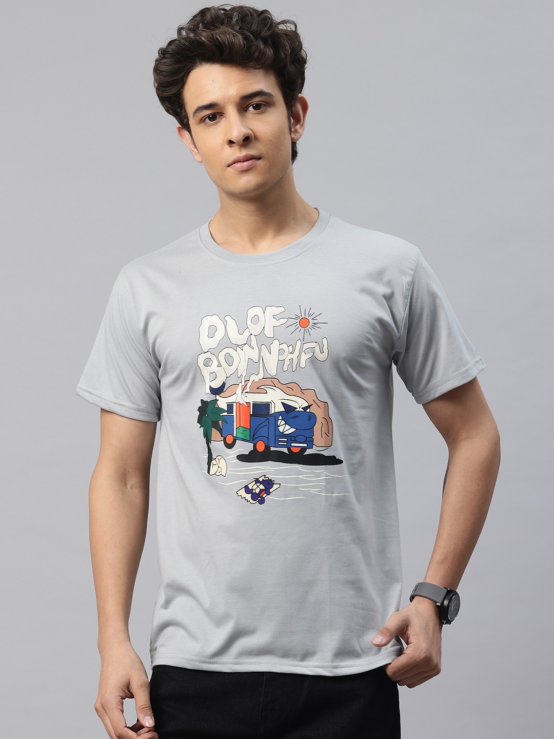 

POSHAX Graphic Printed T-shirt, Grey
