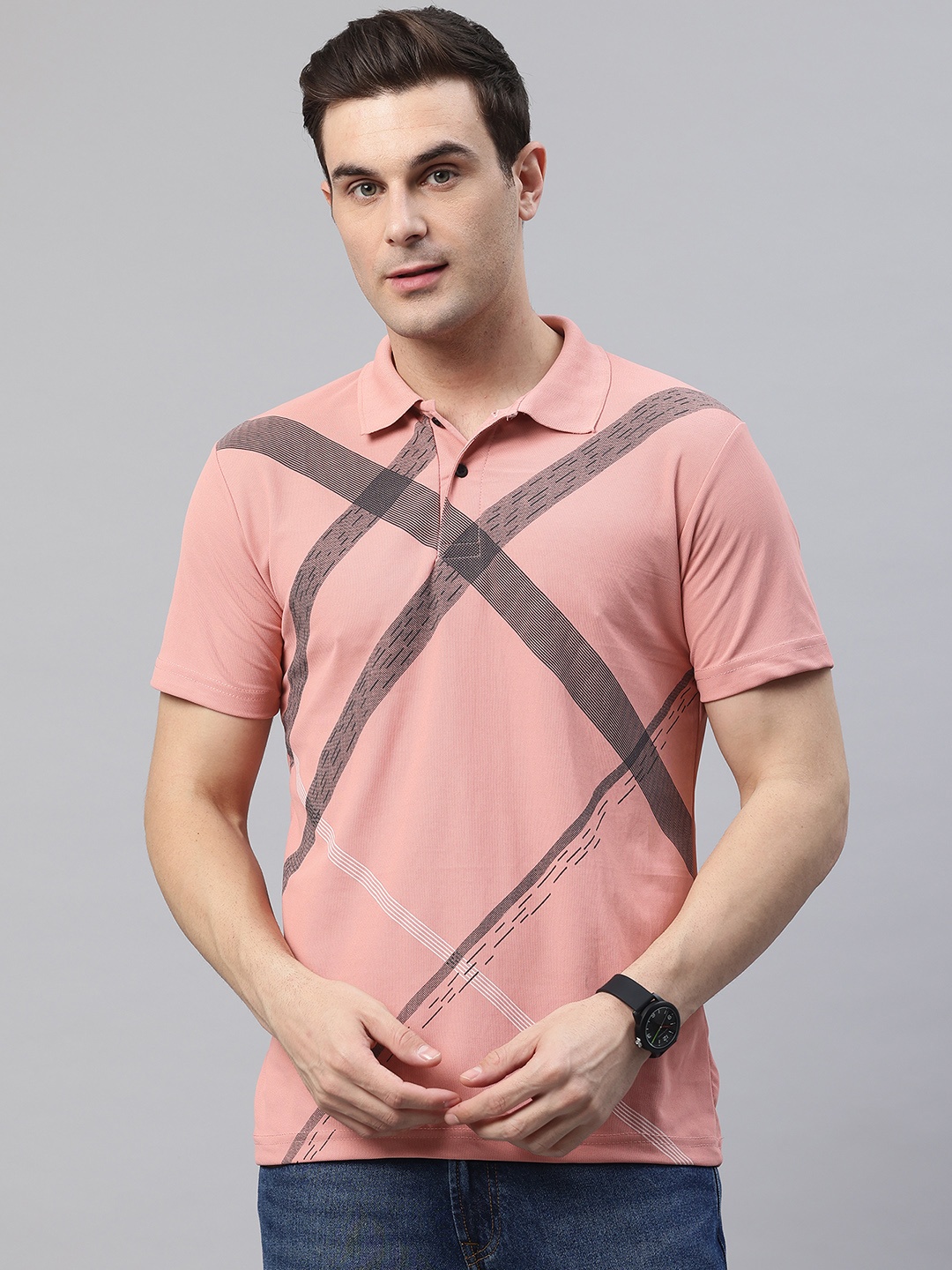 

POSHAX Printed Polo Collar T-shirt, Rose