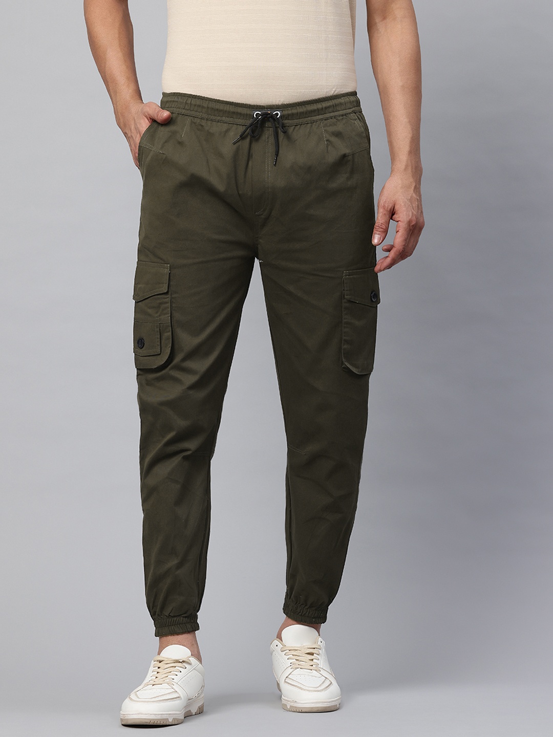 

POSHAX Men High-Rise Cargo Style Joggers, Olive