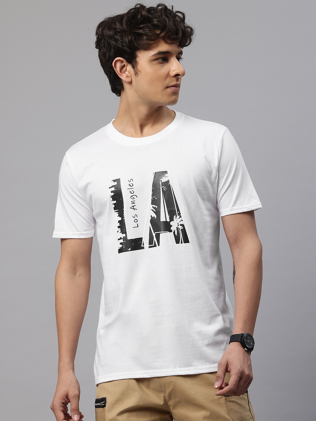 

POSHAX Men Typography Printed Monochrome Cotton T-shirt, White