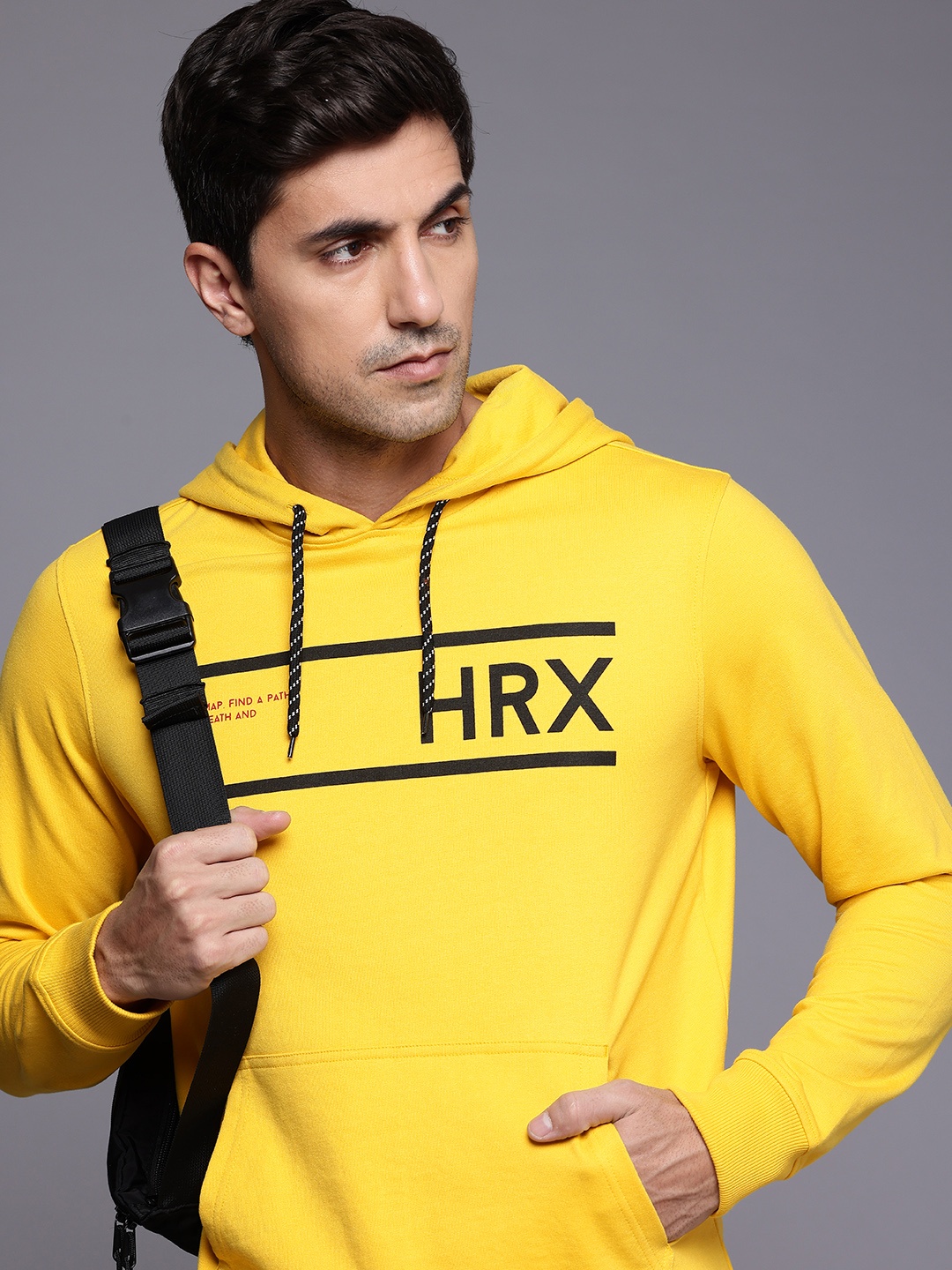 

HRX by Hrithik Roshan Men Printed Hooded Sweatshirt, Yellow