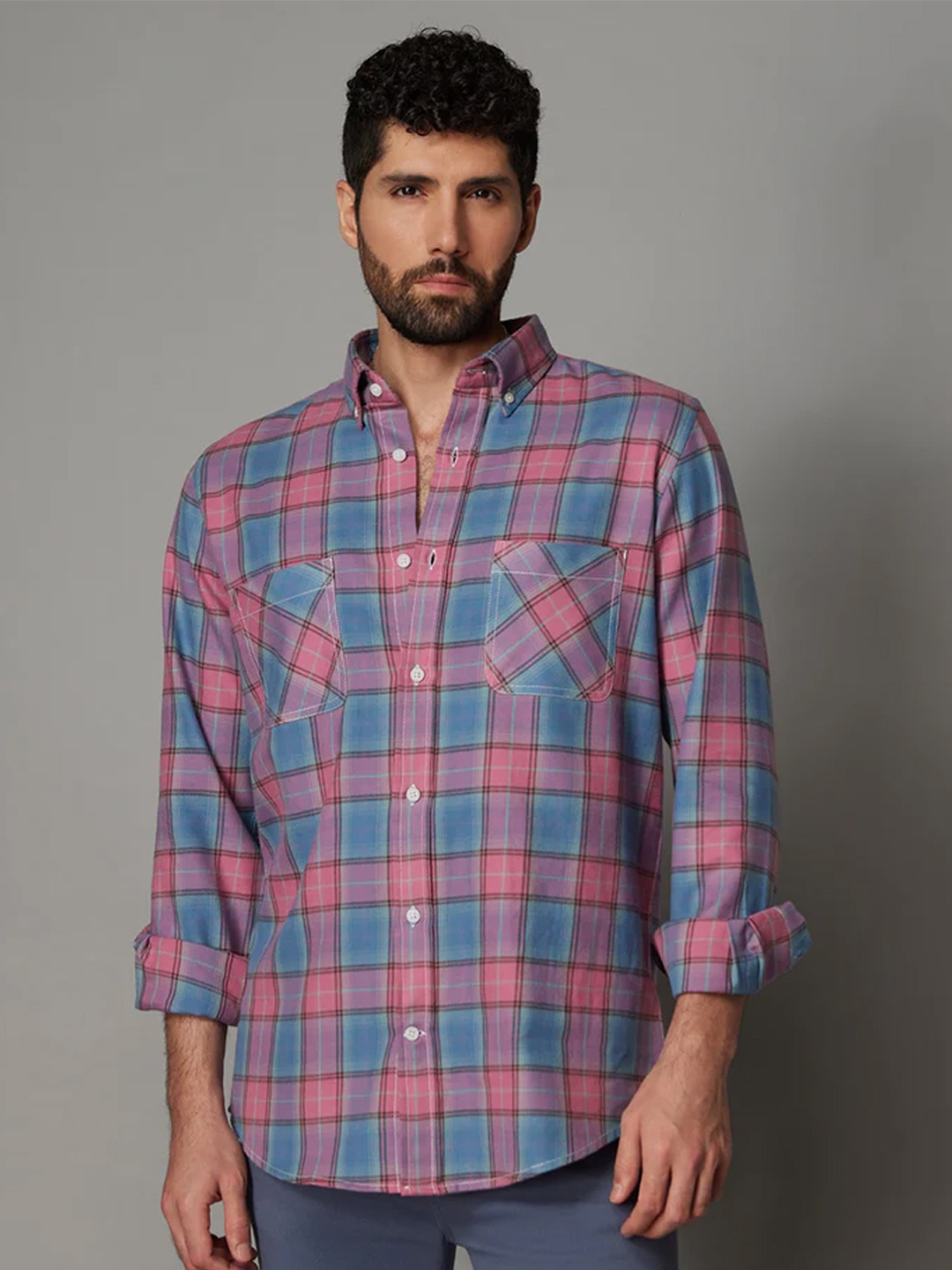 

Bombay Shirt Company Men Relaxed Opaque Checked Casual Shirts, Pink