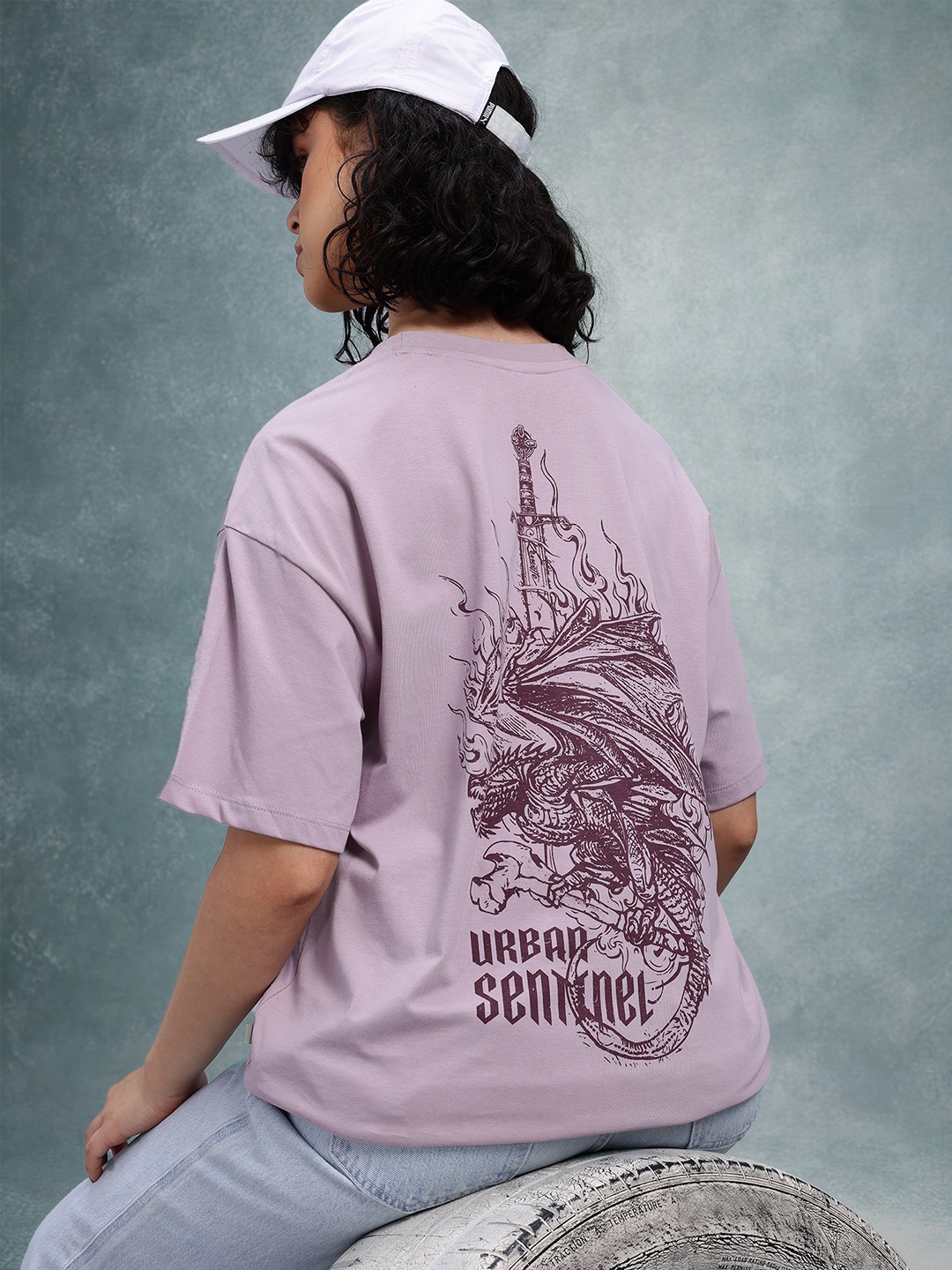 

The Roadster Life Co. Oversized Fit Printed T-shirt, Mauve