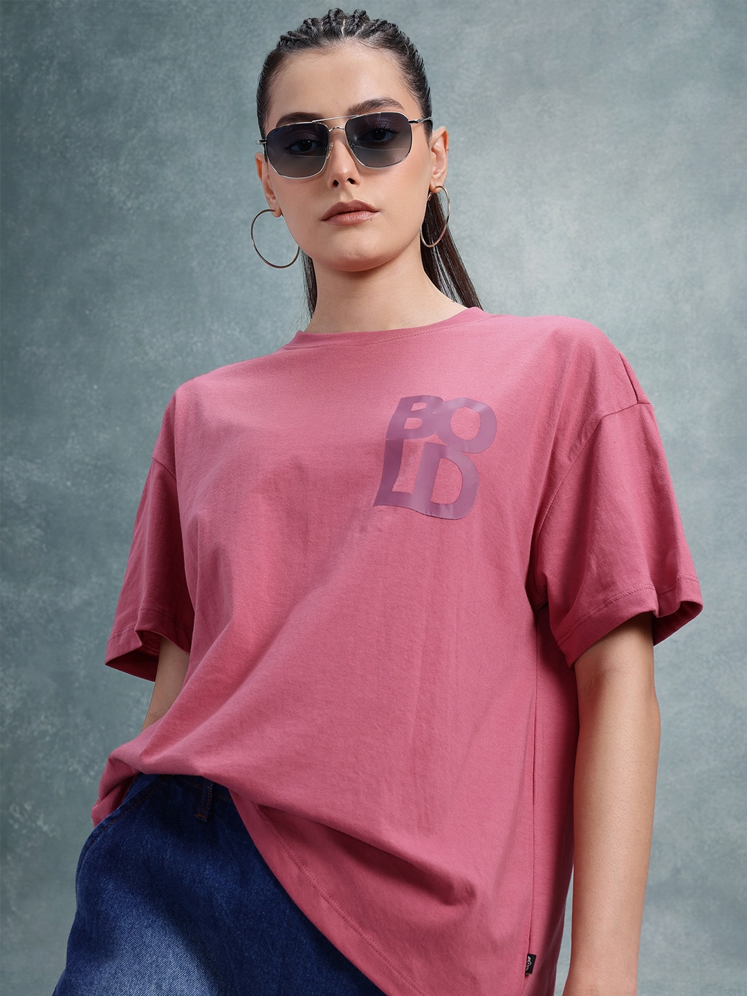 

The Roadster Life Co. Oversized Fit Printed T-shirt, Rose