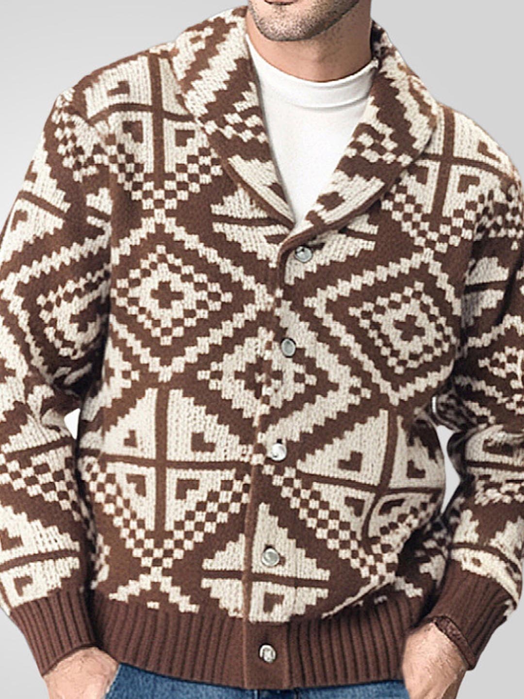 

Mast & Harbour Men Printed Cardigan, Brown