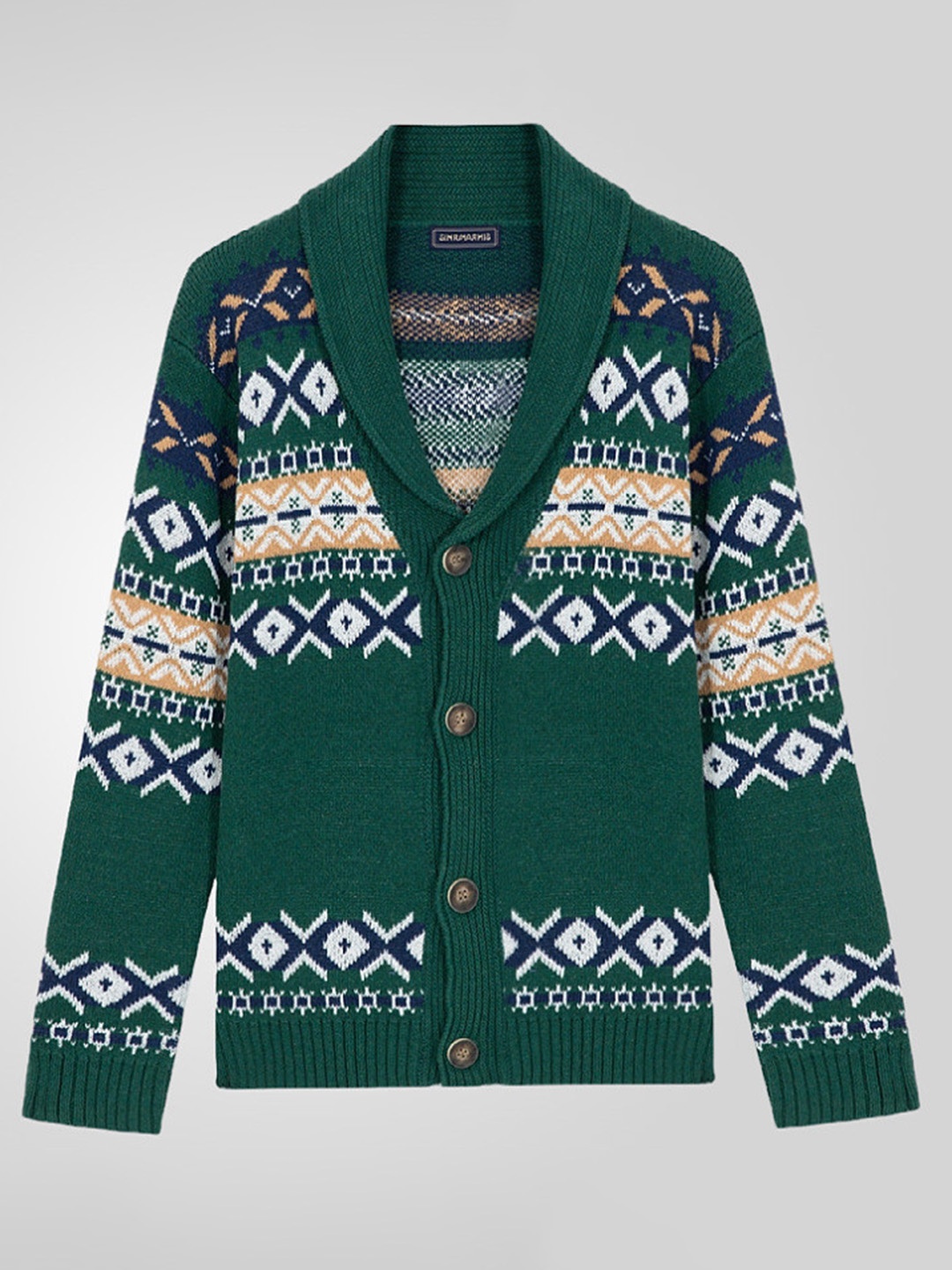 

Mast & Harbour Men Printed Cardigan, Green