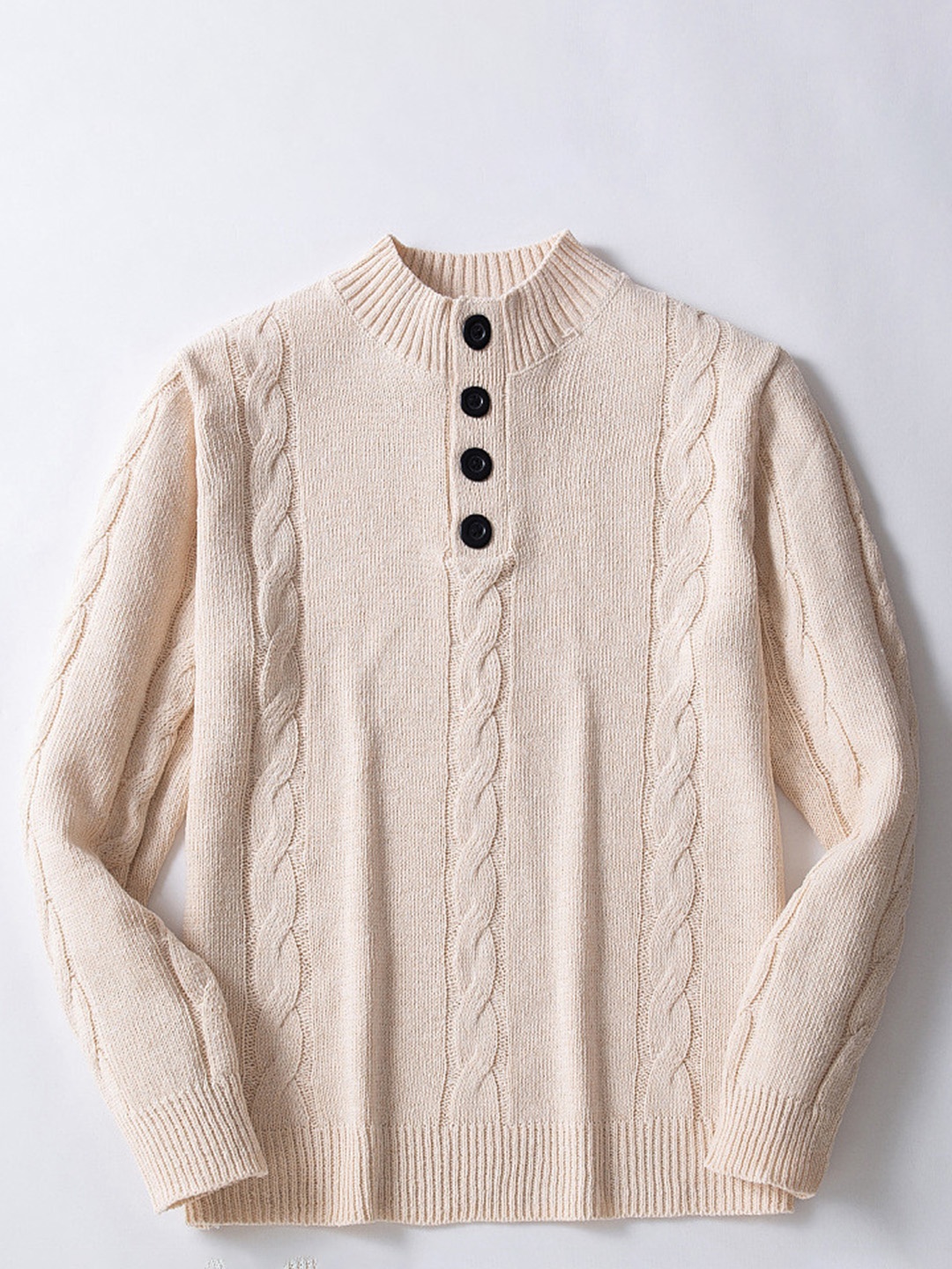 

Mast & Harbour Men Cable Knit Longline Pullover, Beige