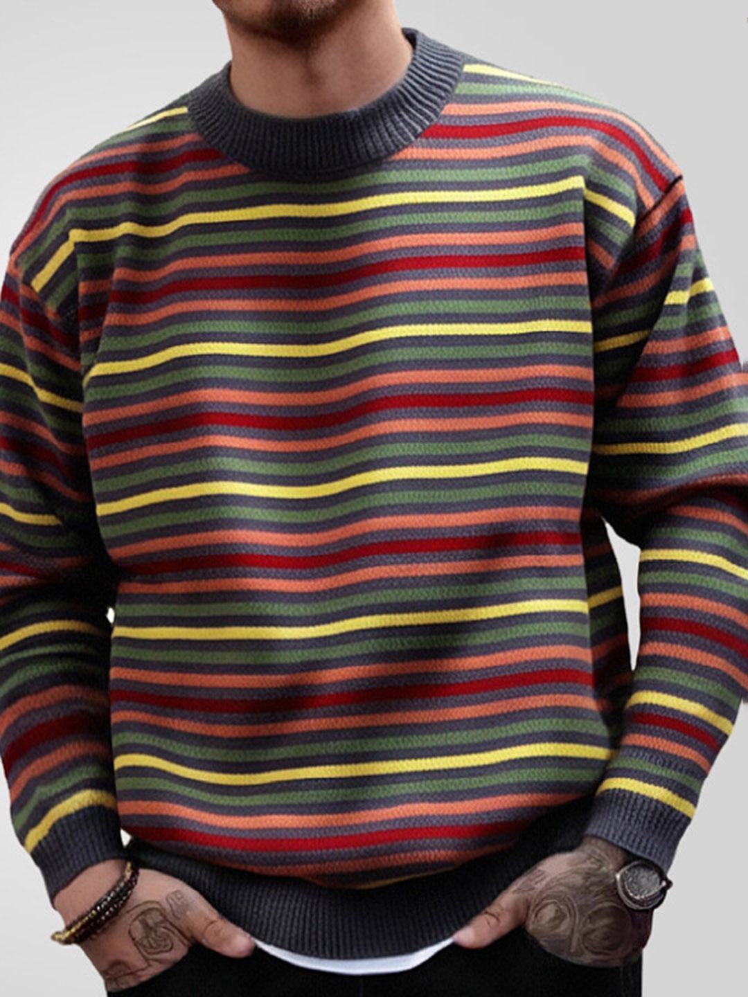 

Mast & Harbour Men Striped Pullover, Red