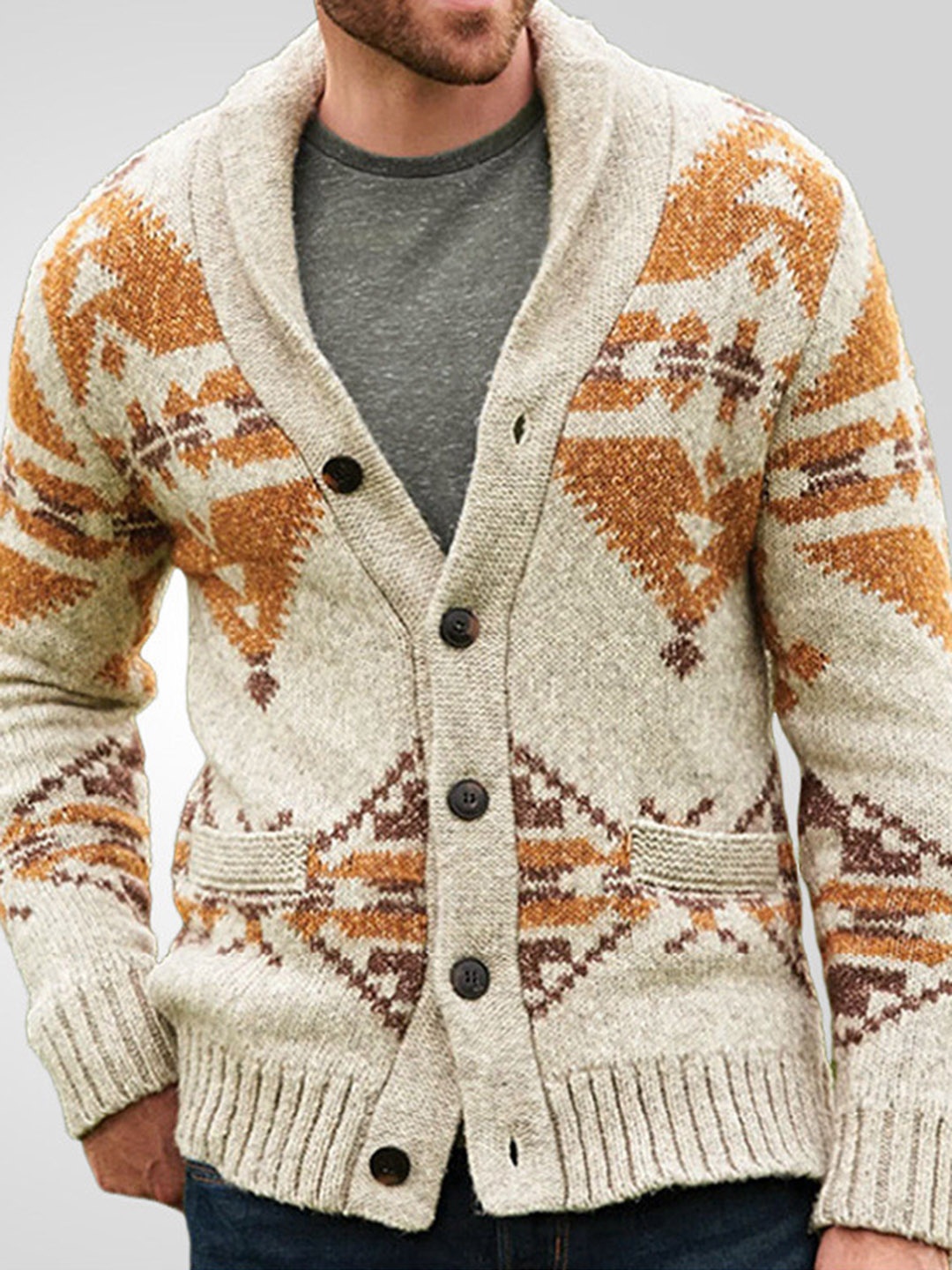 

Mast & Harbour Men Printed Cardigan, Khaki