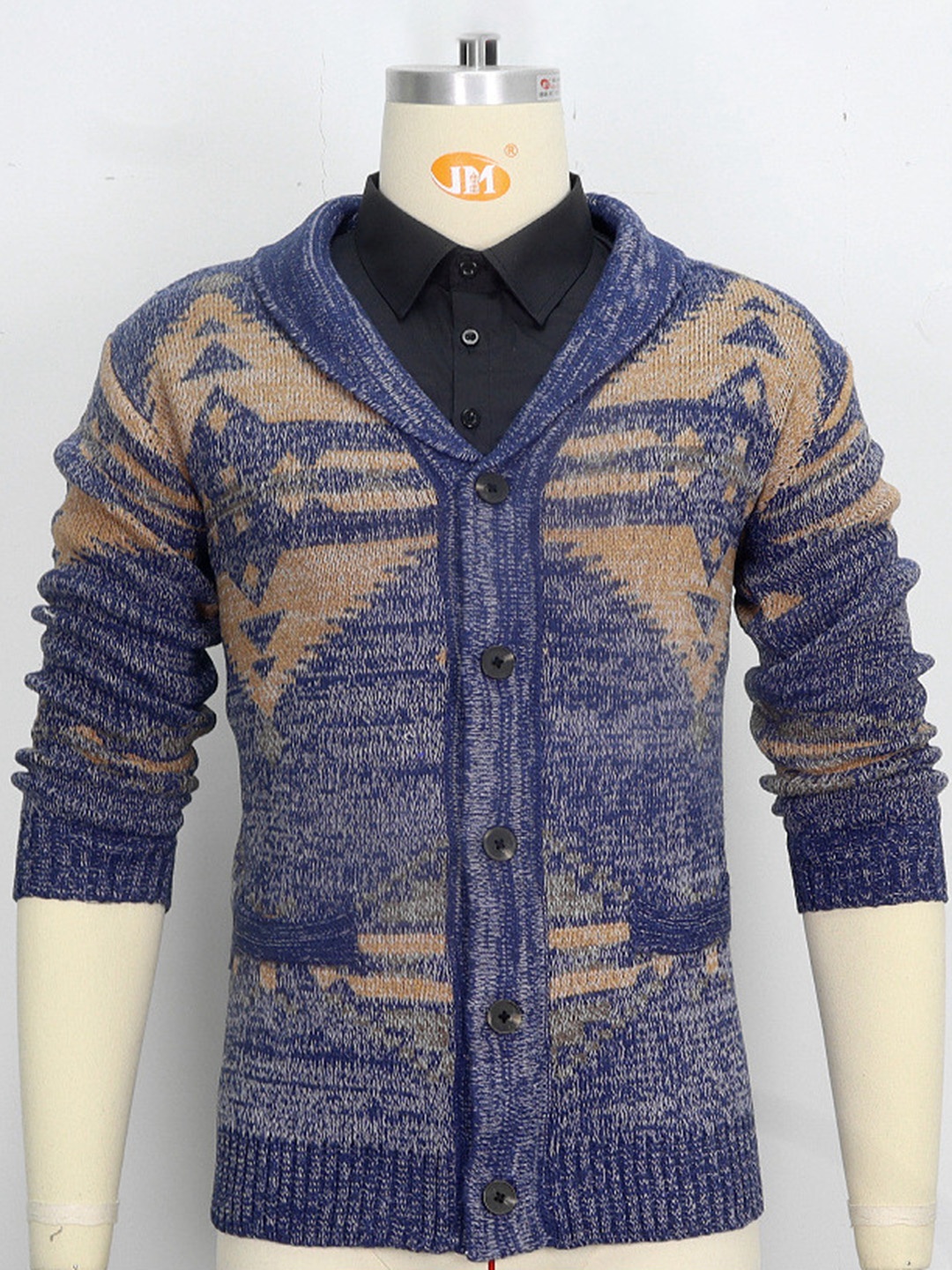 

Mast & Harbour Men Printed Cardigan, Navy blue
