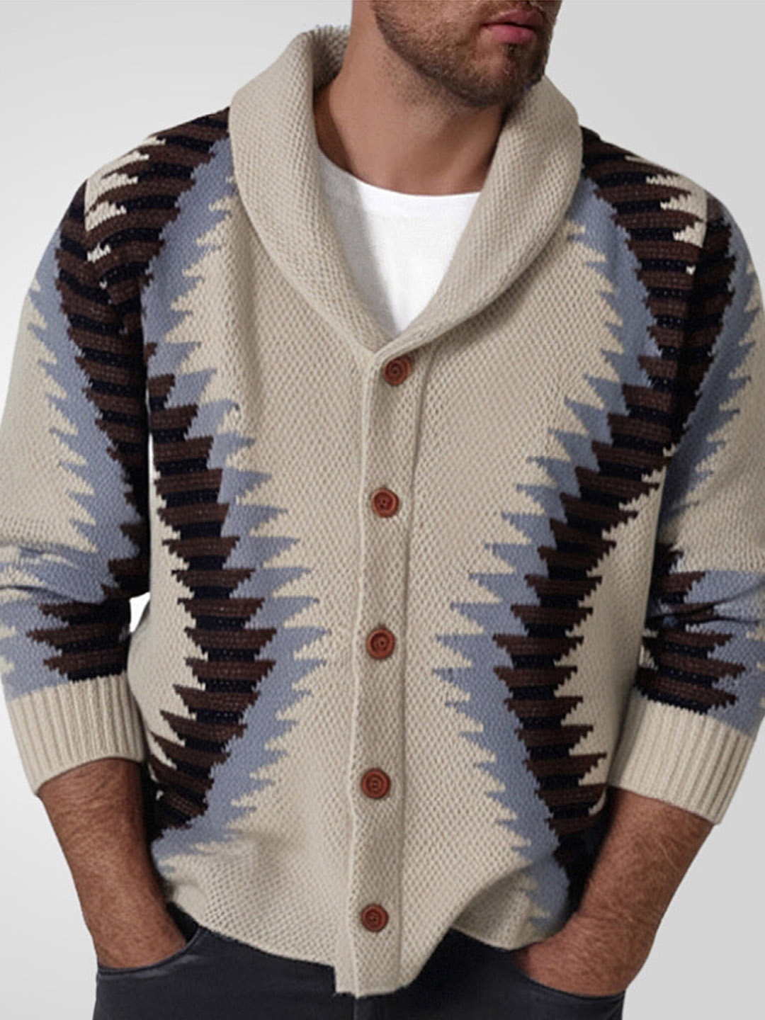 

Mast & Harbour Men Printed Cardigan, Khaki