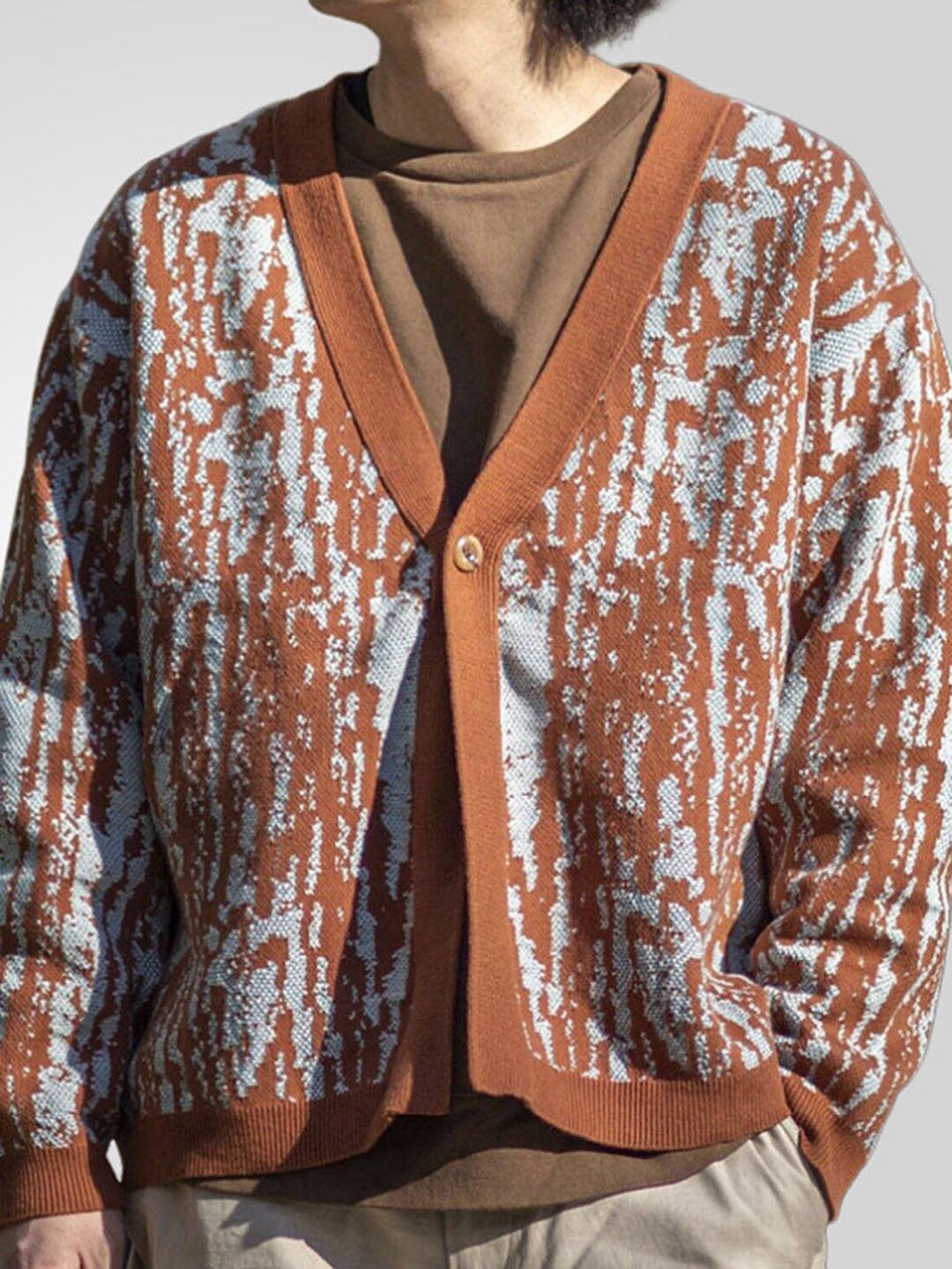 

Mast & Harbour Men Printed Cardigan, Brown