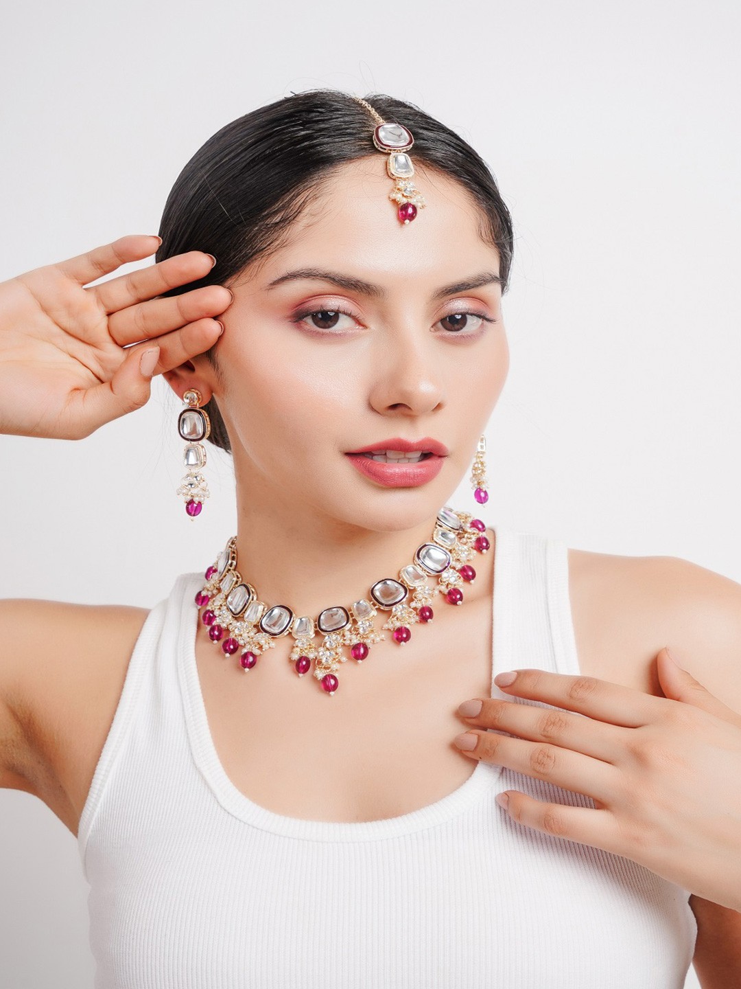 

Divisha 18KT Gold Plated CZ Stone Studded & Beaded Jewellery Set