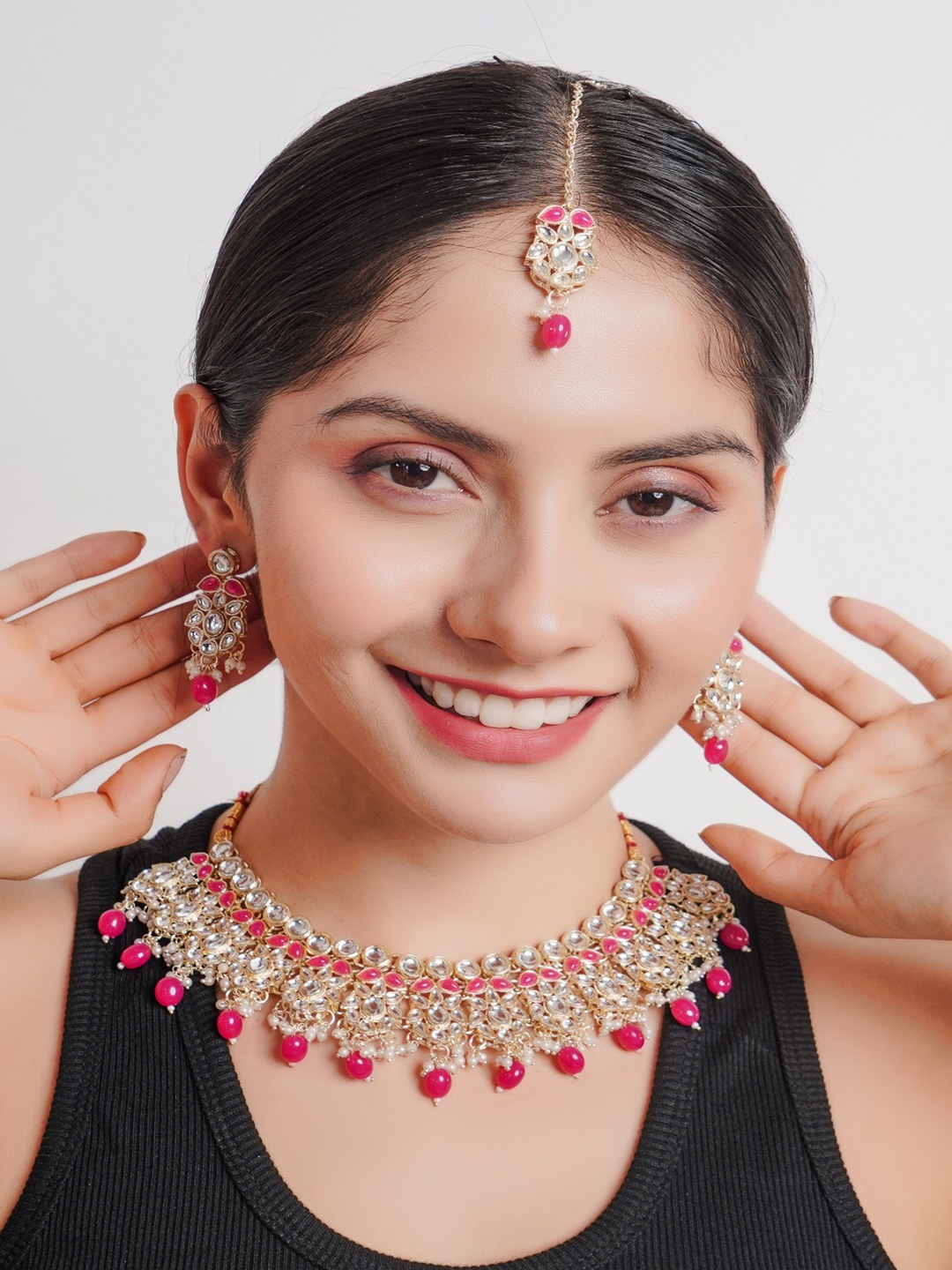 

Divisha 18KT Gold Plated CZ Stone Studded & Beaded Jewellery Set