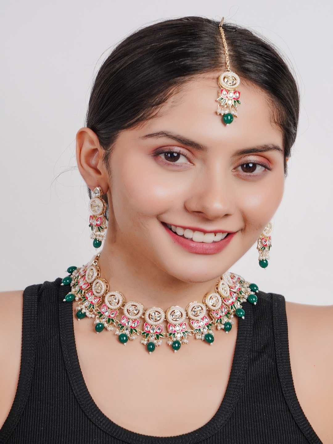 

Divisha 18KT Gold Plated CZ Stone Studded & Beaded Jewellery Set