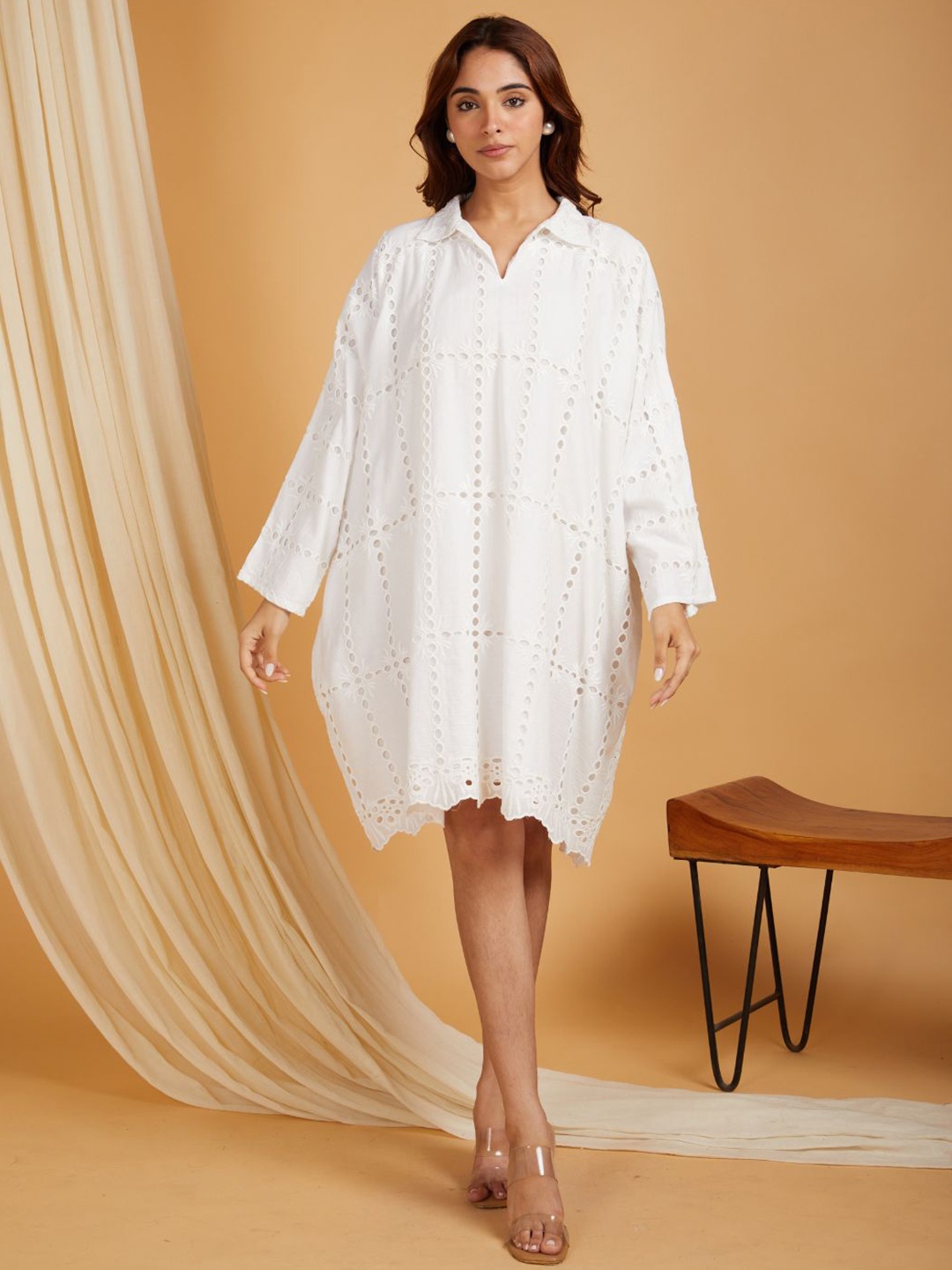 

SANASH Collections Pure Cotton A-Line Dress, White