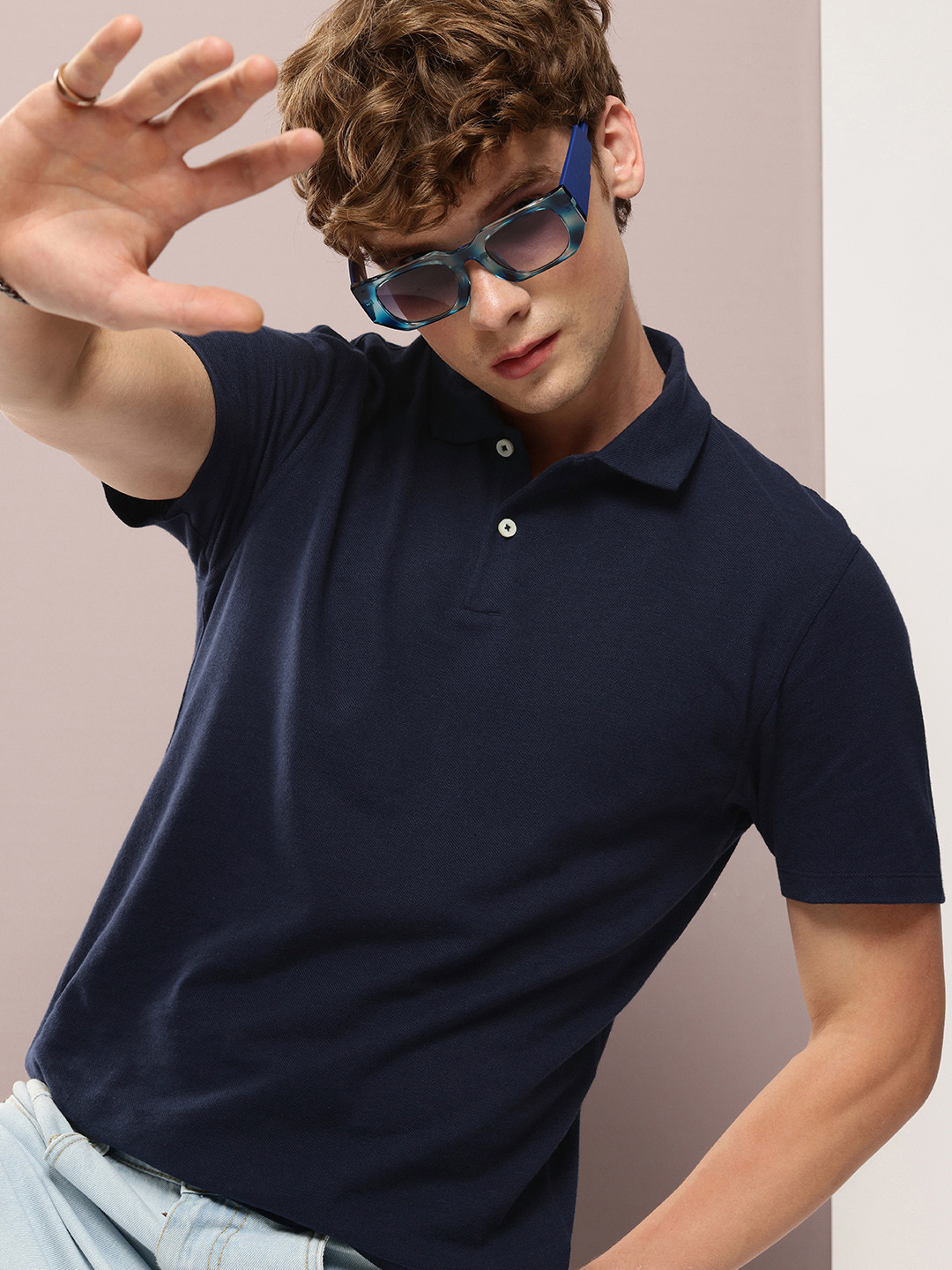 

Kook N Keech Solid Polo Collar Pure Cotton T-shirt, Navy blue