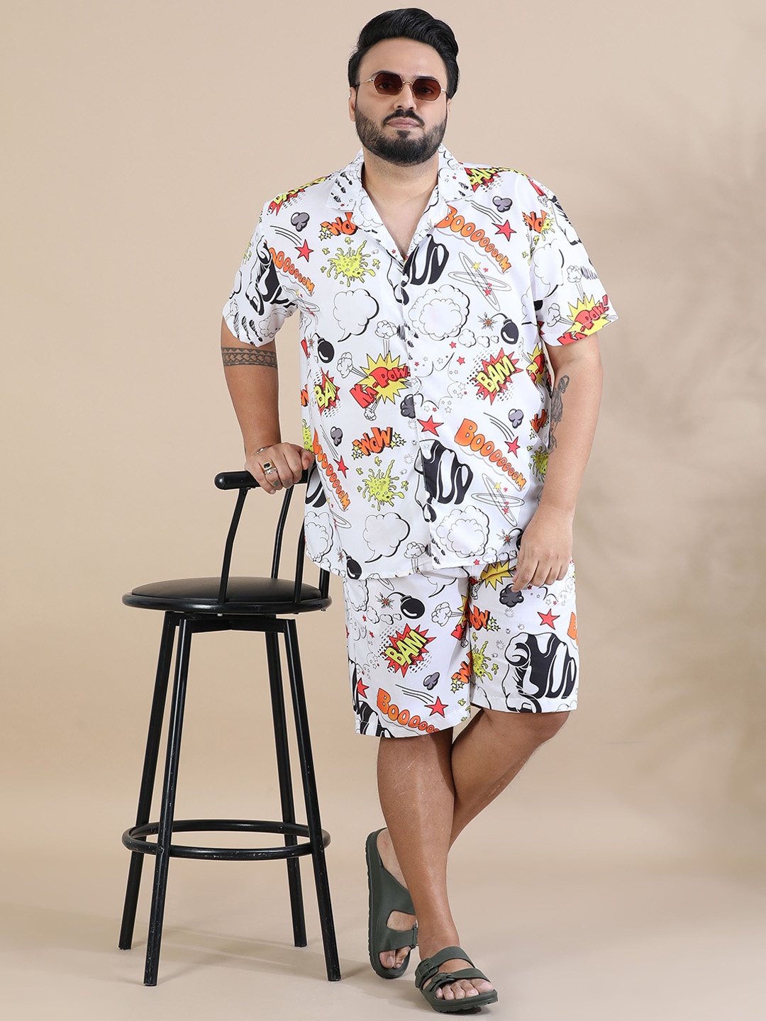 

Bushirt Printed Short Sleeves Shirt & Shorts, White