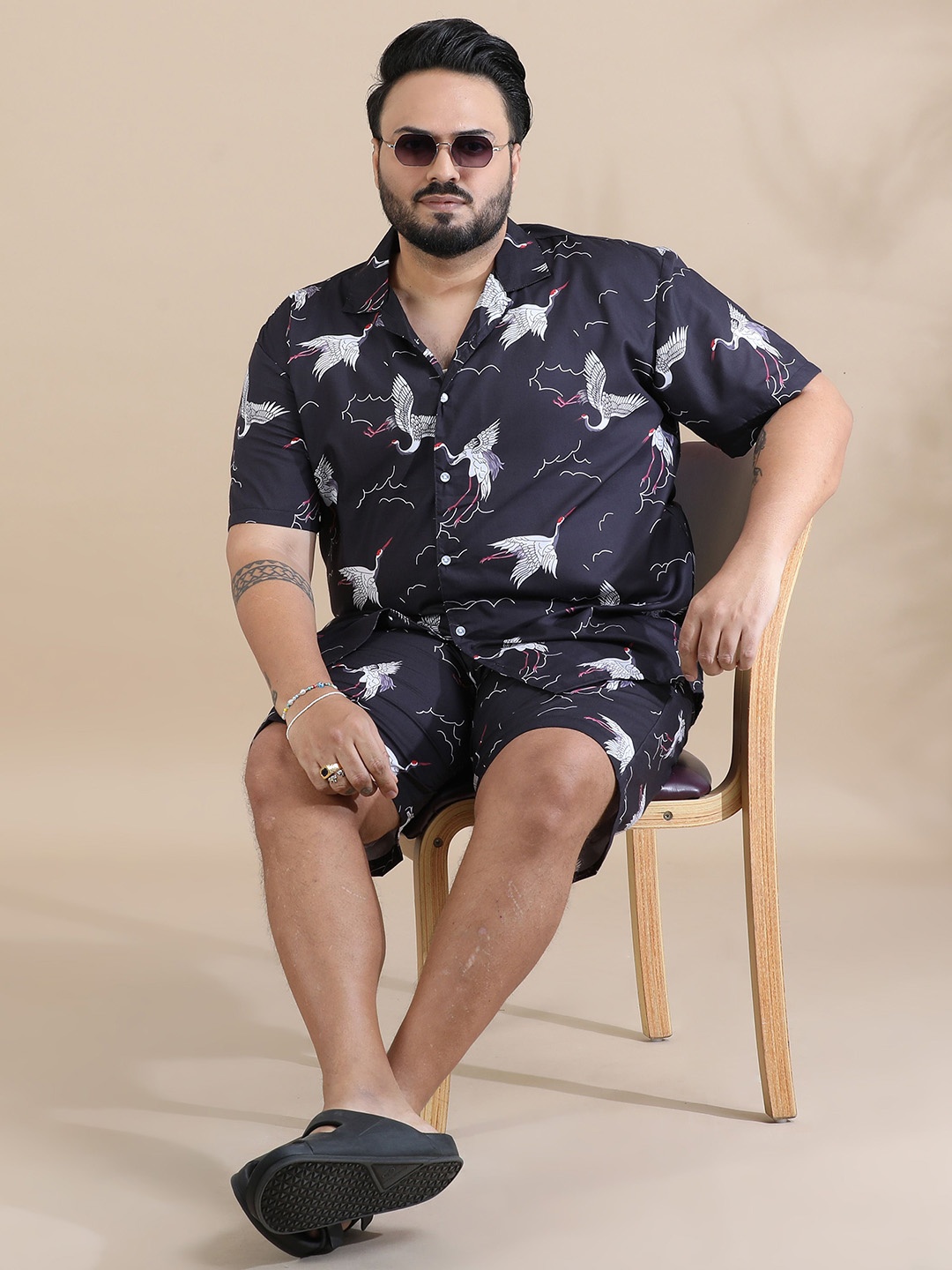 

Bushirt Printed Short Sleeves Shirt & Shorts, Black